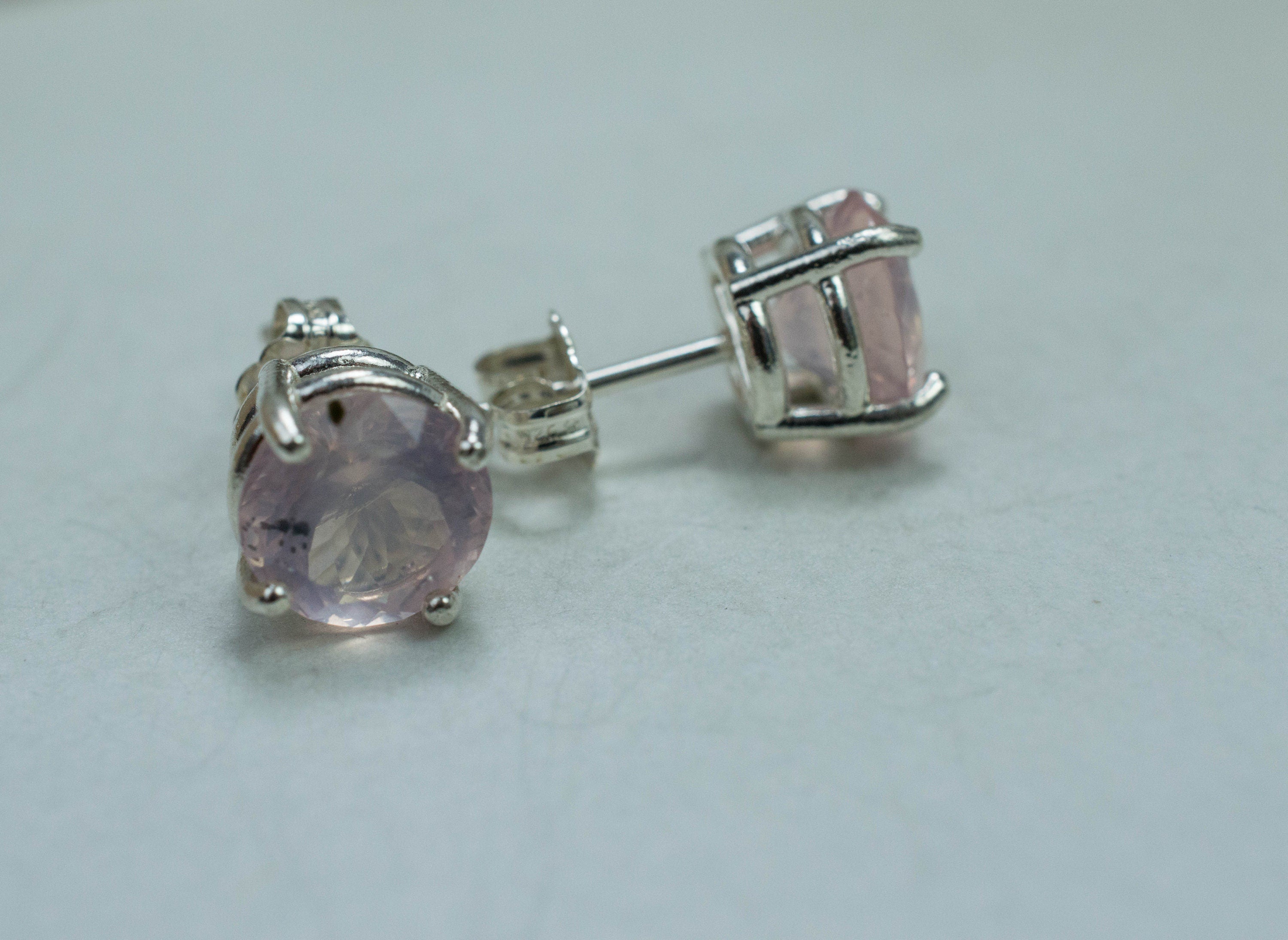 Rose Quartz Earrings; Natural Untreated Tanzania Diopside Included Rose Quartz; 3.215cts