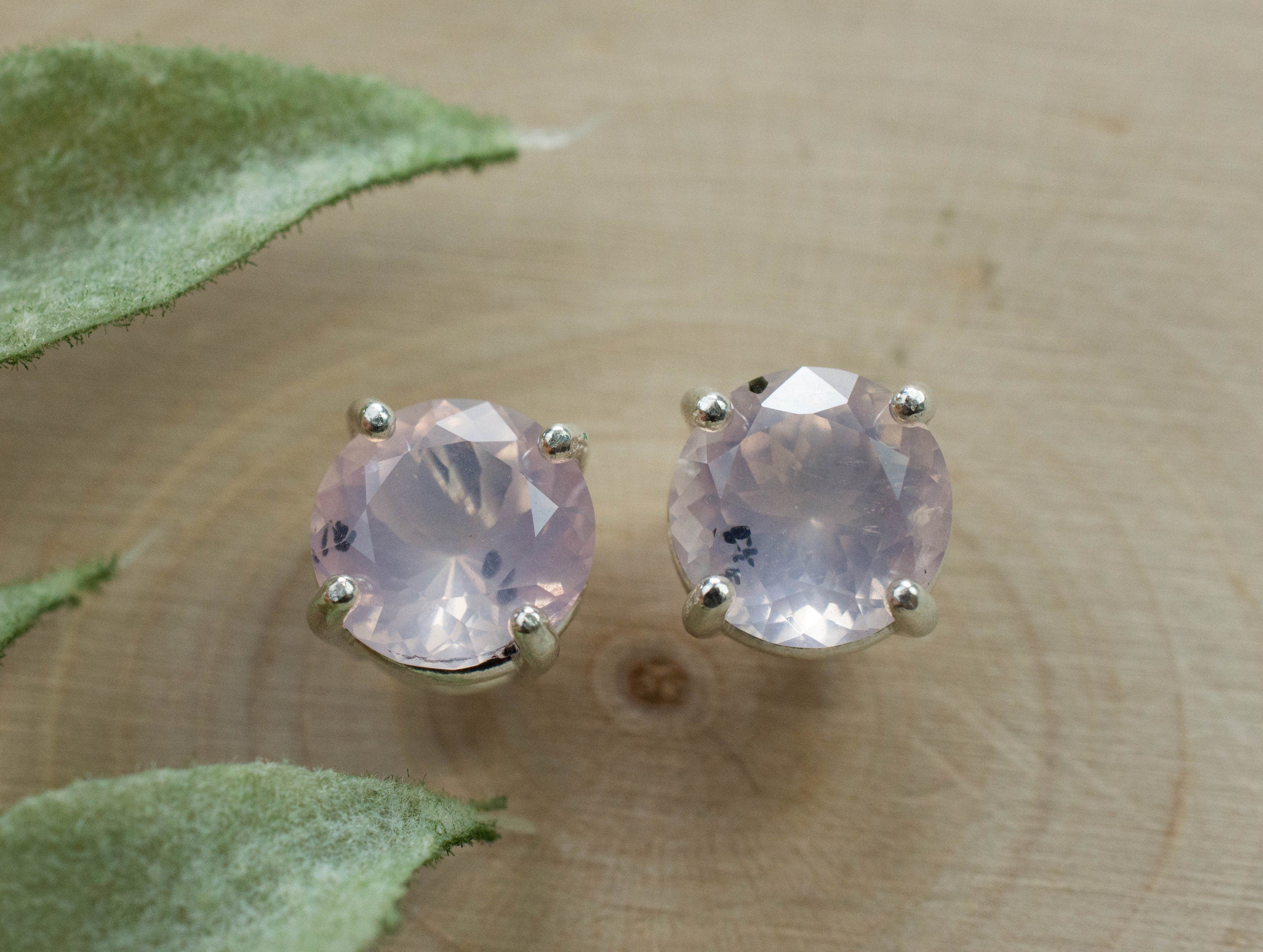 Rose Quartz Earrings; Natural Untreated Tanzania Diopside Included Rose Quartz; 3.215cts