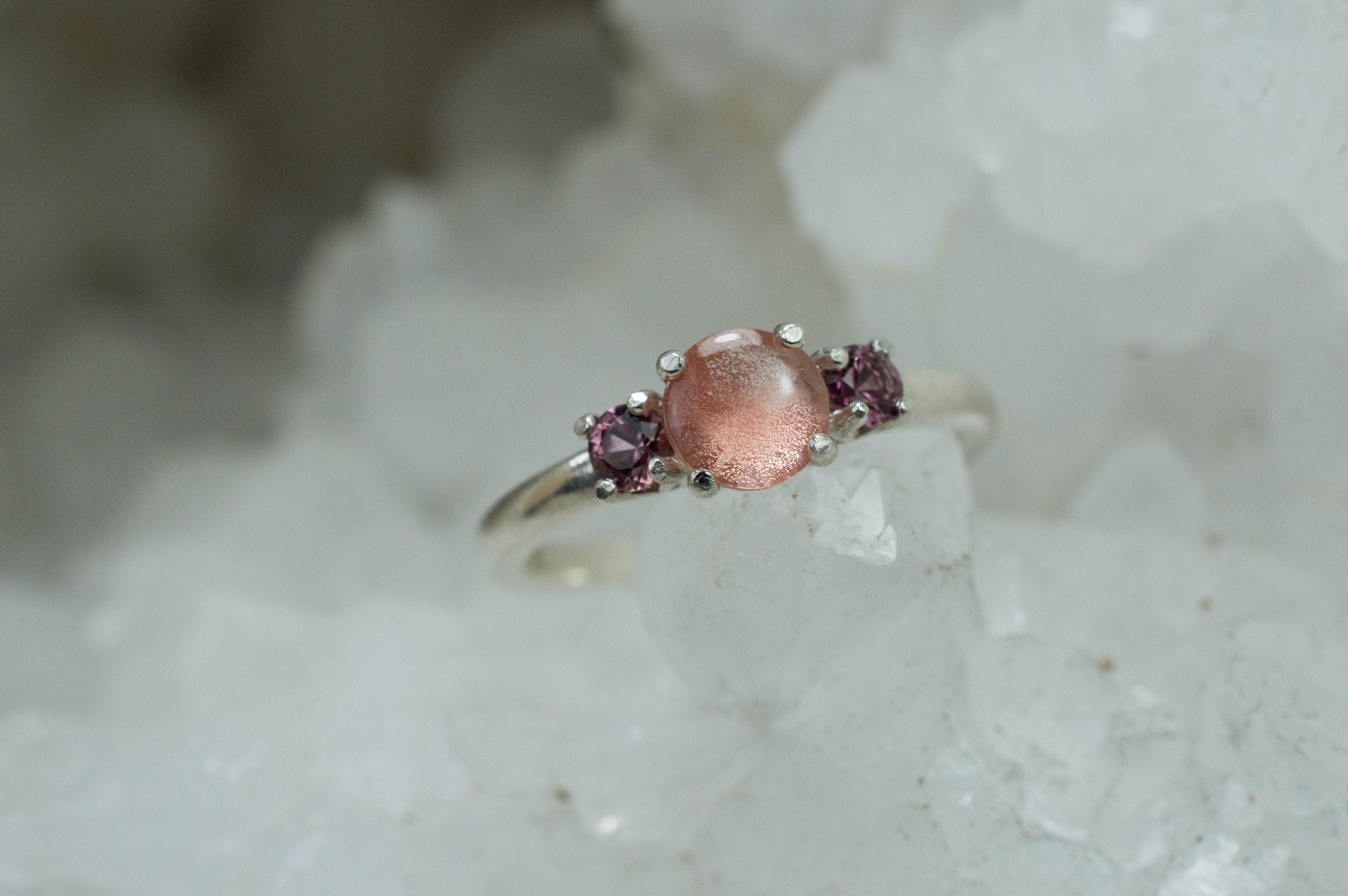 Oregon Sunstone and Cranverry Garnet Ring; Natural Untreated USA Sunstone; and Tanzania Garnet