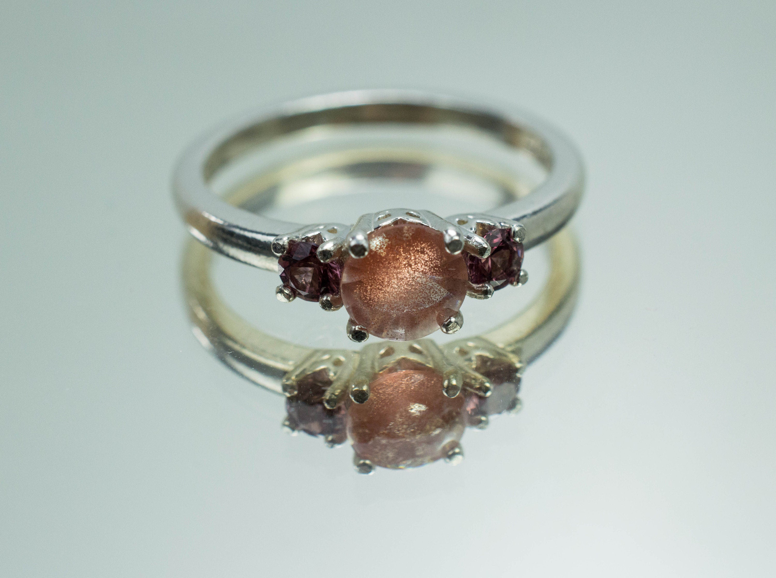 Oregon Sunstone and Cranverry Garnet Ring; Natural Untreated USA Sunstone; and Tanzania Garnet