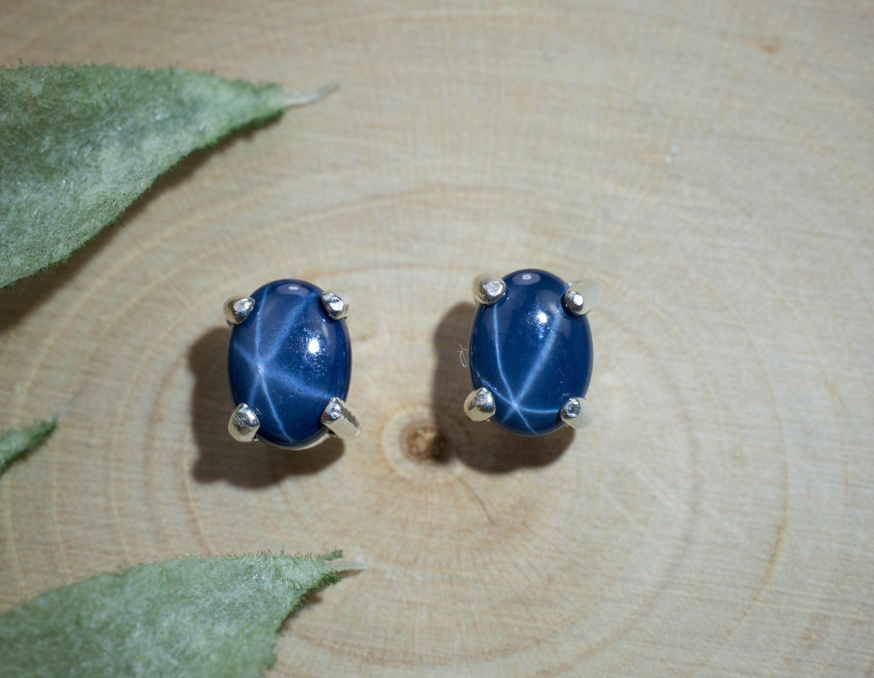 Star Sapphire Earrings, Genuine Thailand Blue Star Sapphires; 1.750cts