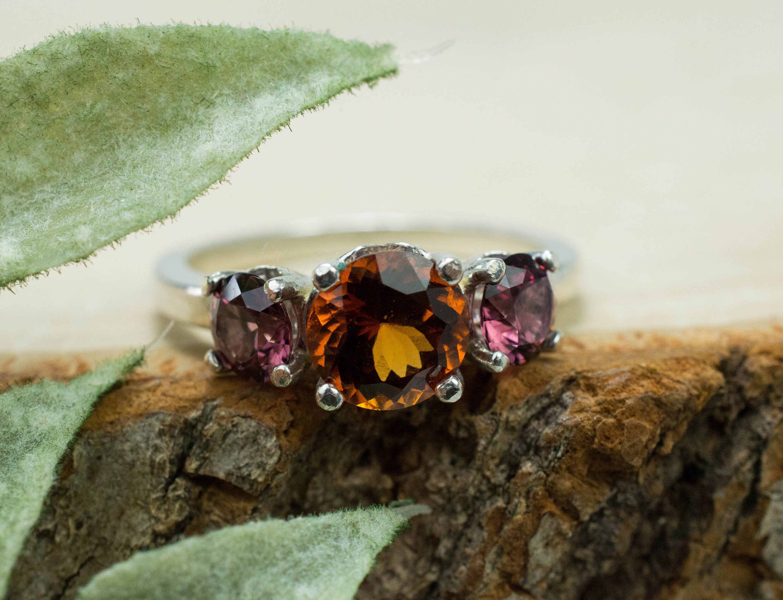 Hessonite and Cranberry Garnet Ring; Genuine Untreated Sri Lanka and Tanzania Garnet