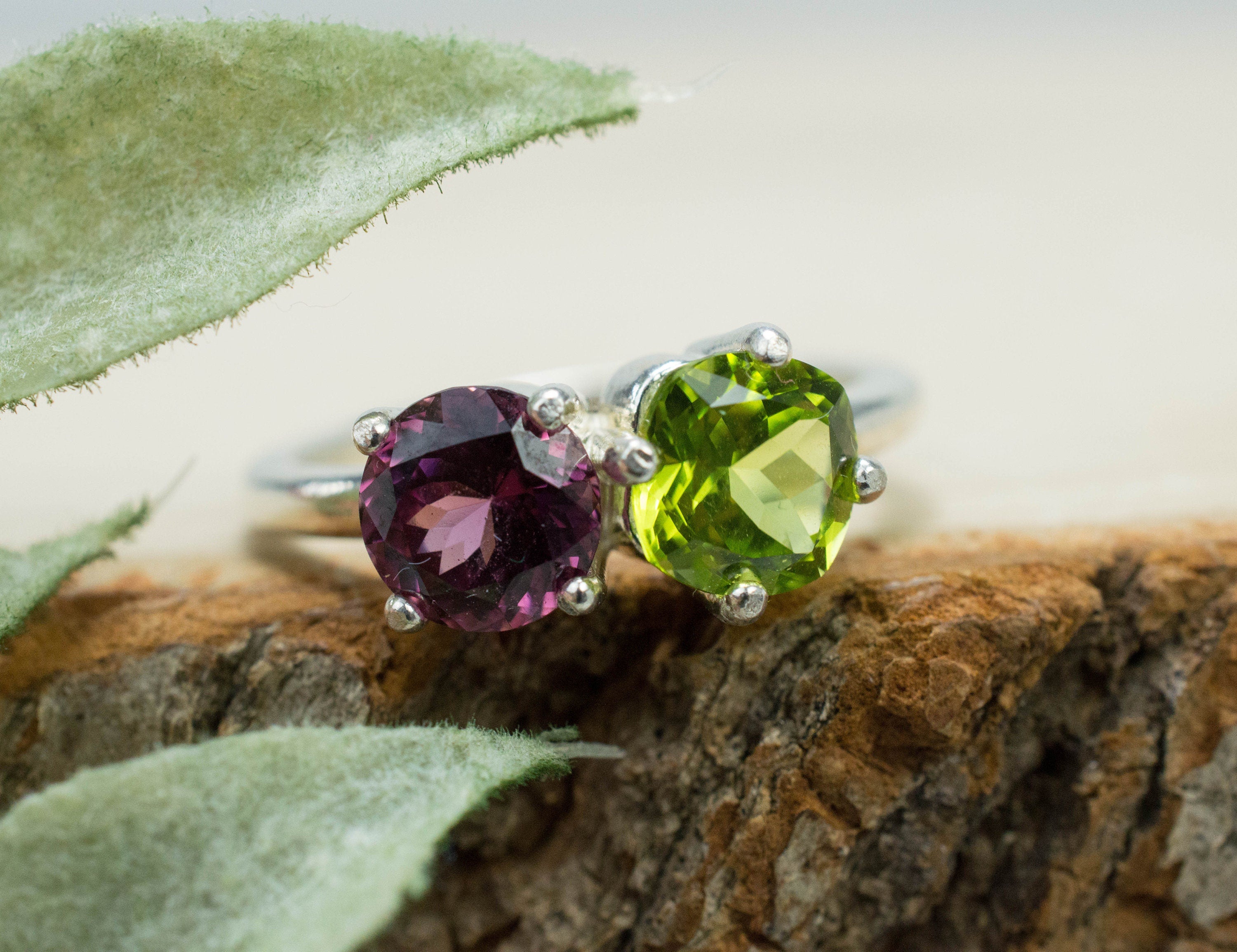 Peridot Ring, Natural Untreated Tanzania Peridot and Umbalite Garnet