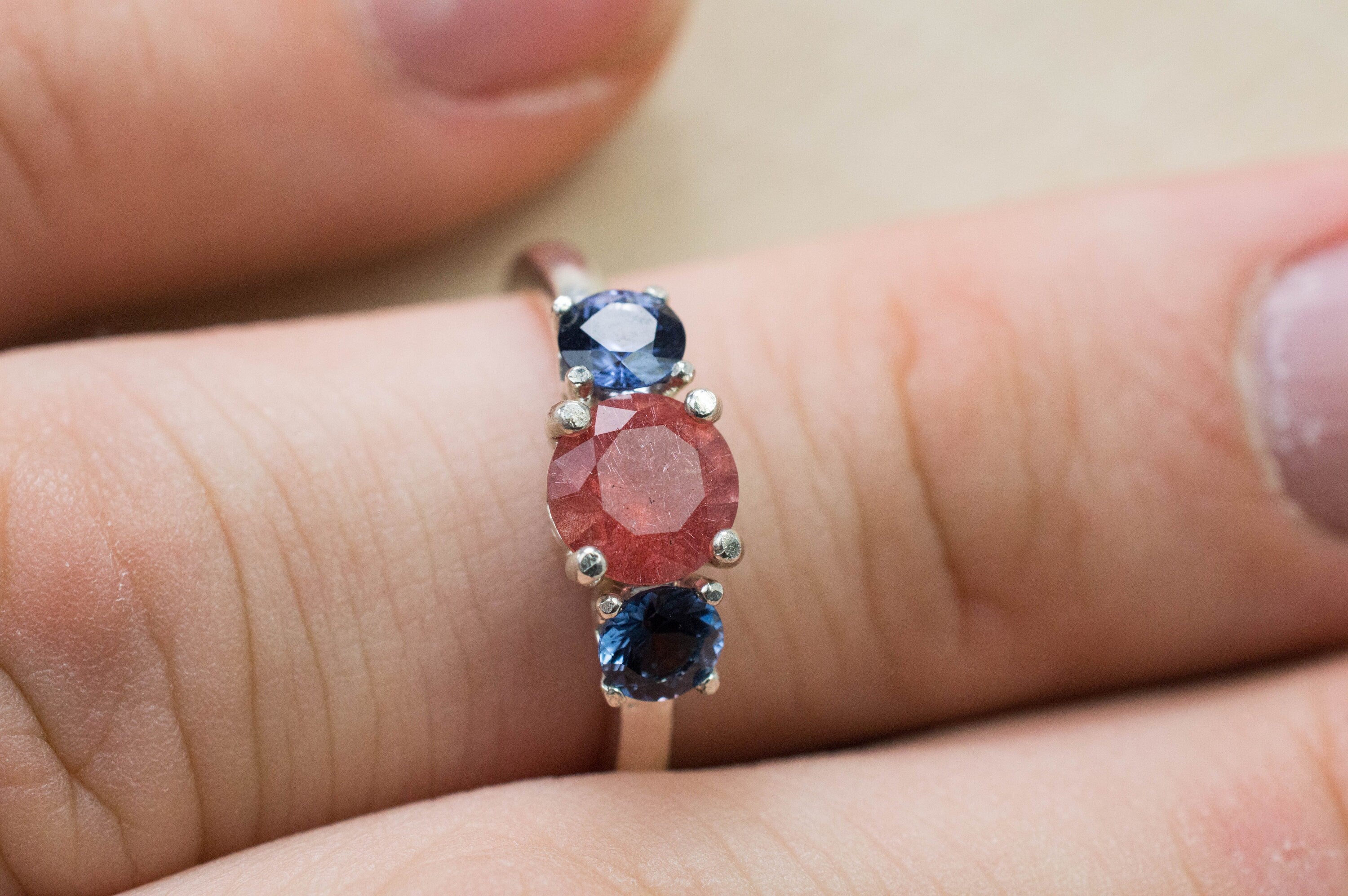 Strawberry Quartz Ring; Natural Untreated Mexico Quartz and Sri Lanka Spinel