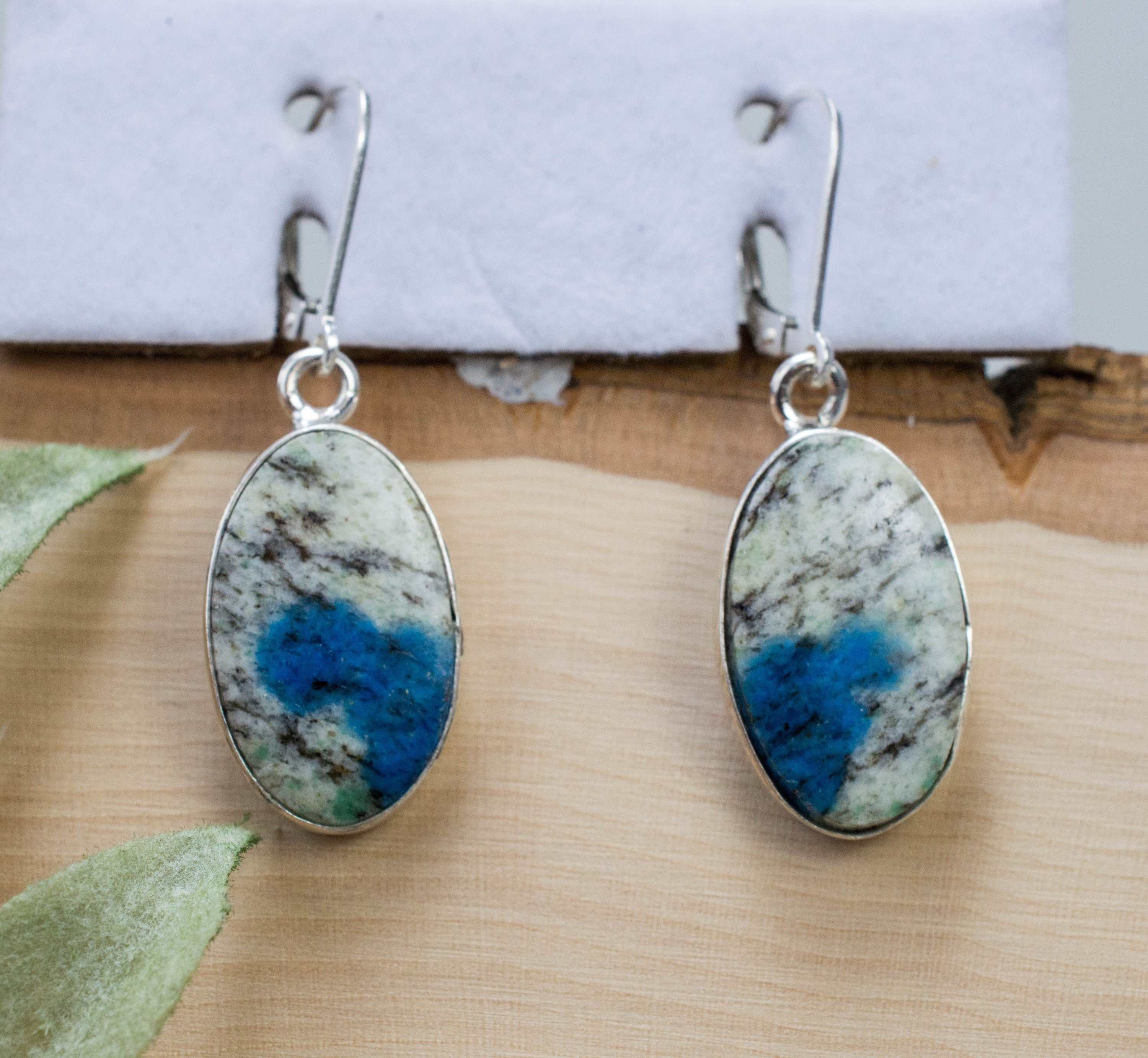 K2 Stone Earrings; Natural Untreated K2 Granite and Azurite