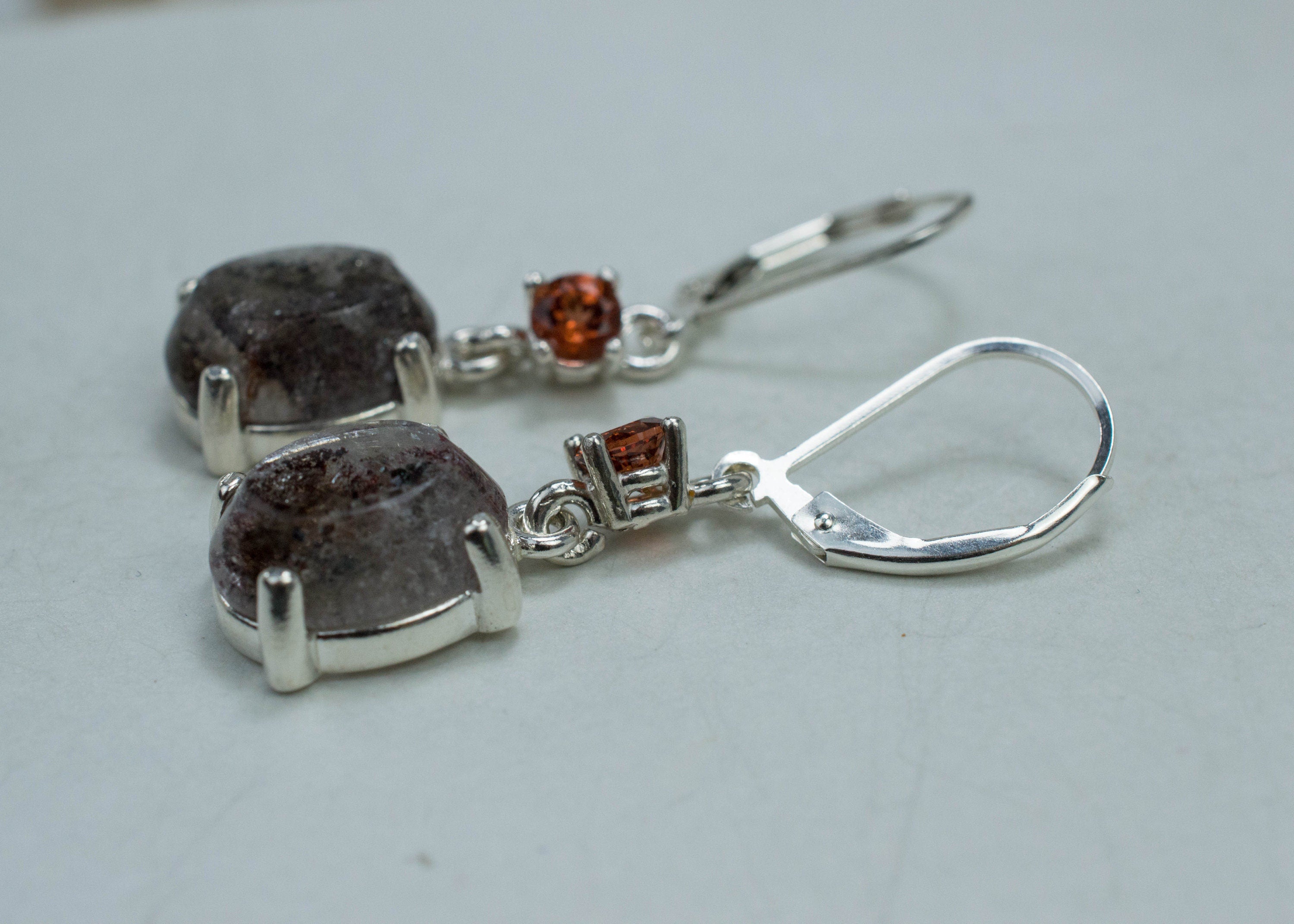 Super Seven Quartz Earrings, Natural Untreated Brazil Quartz and Kenya Garnet