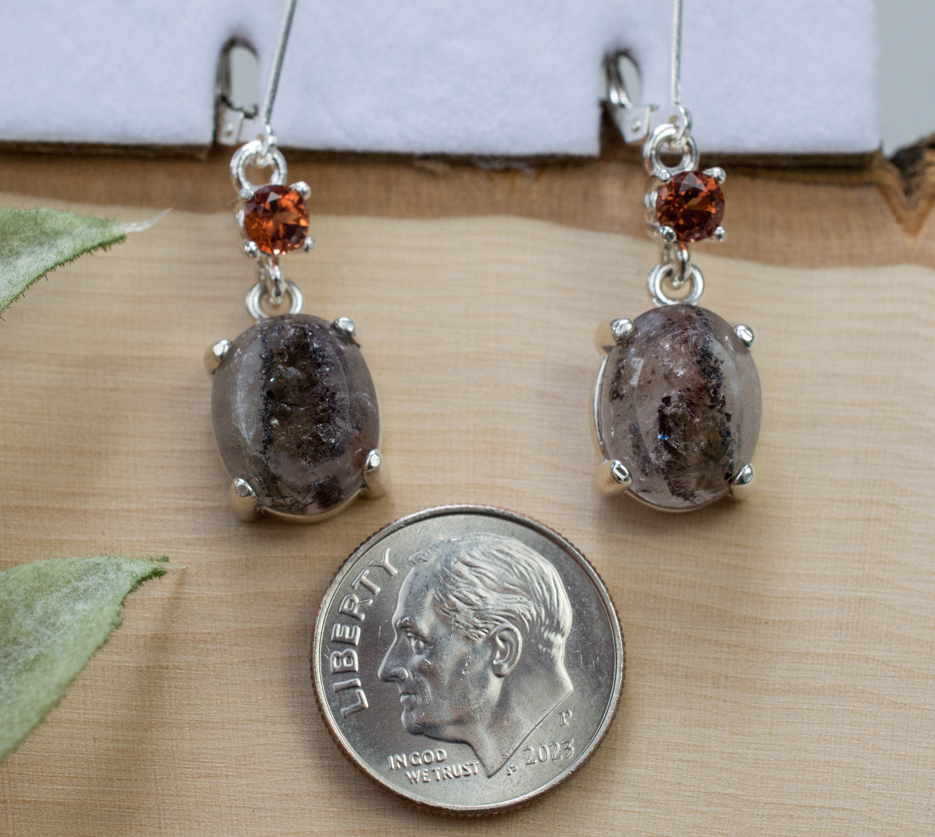 Super Seven Quartz Earrings, Natural Untreated Brazil Quartz and Kenya Garnet