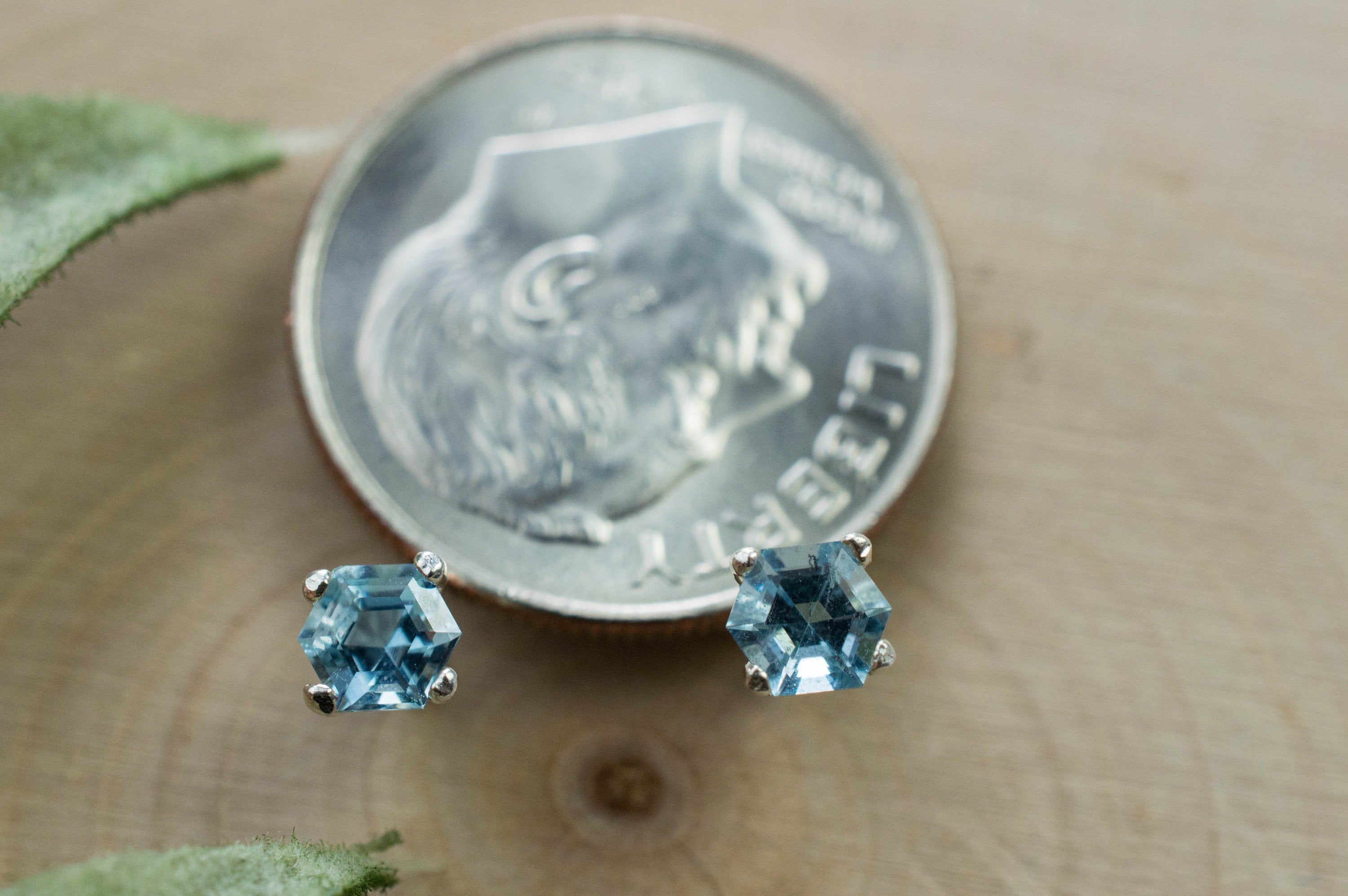 Aquamarine Earrings; Genuine Untreated Mozambique Aquamarine; 0.370cts