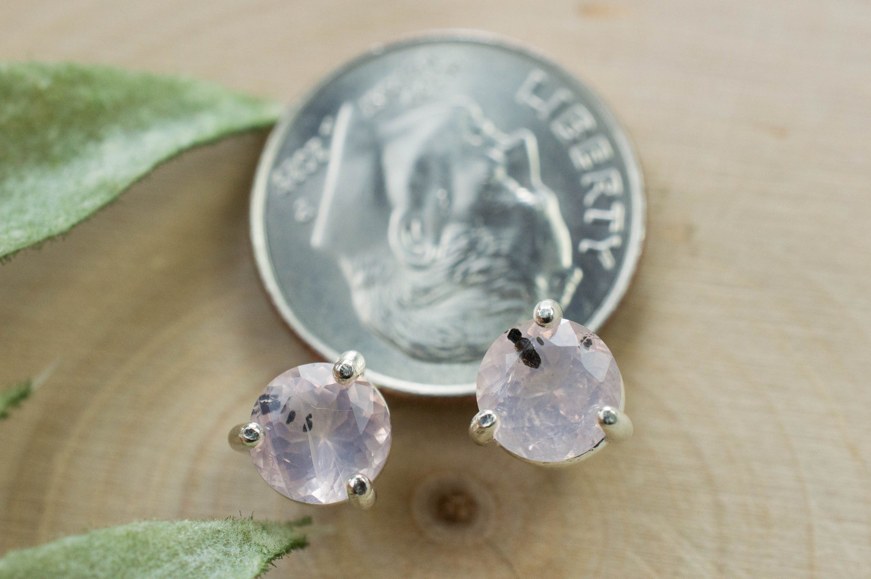 Rose Quartz Earrings; Natural Untreated Tanzania Diopside Included Rose Quartz; 1.305cts