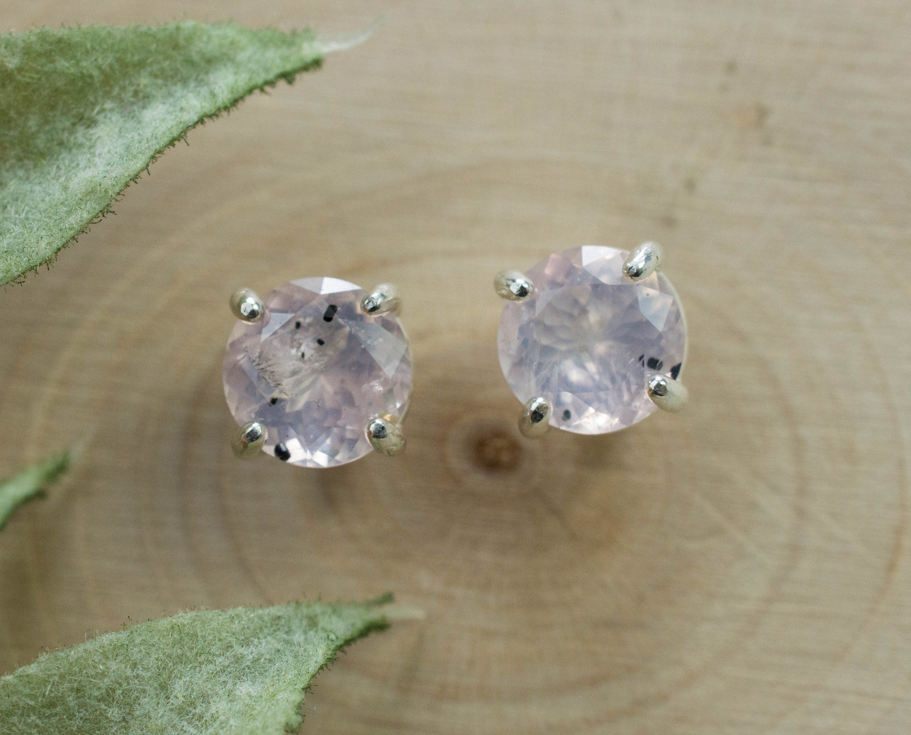 Rose Quartz Earrings; Natural Untreated Tanzania Diopside Included Rose Quartz; 1.860cts