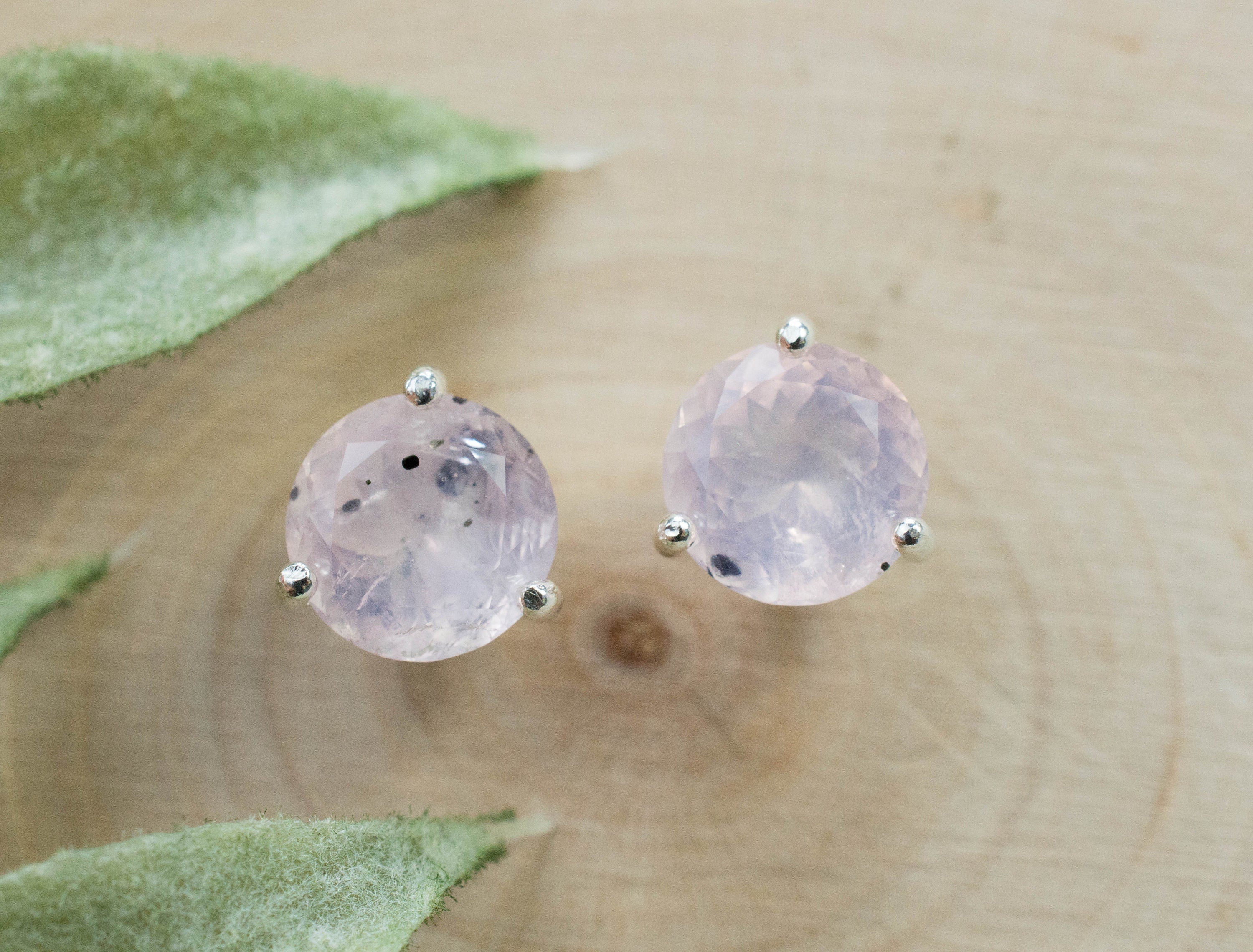 Rose Quartz Earrings; Natural Untreated Tanzania Diopside Included Rose Quartz; 2.325cts