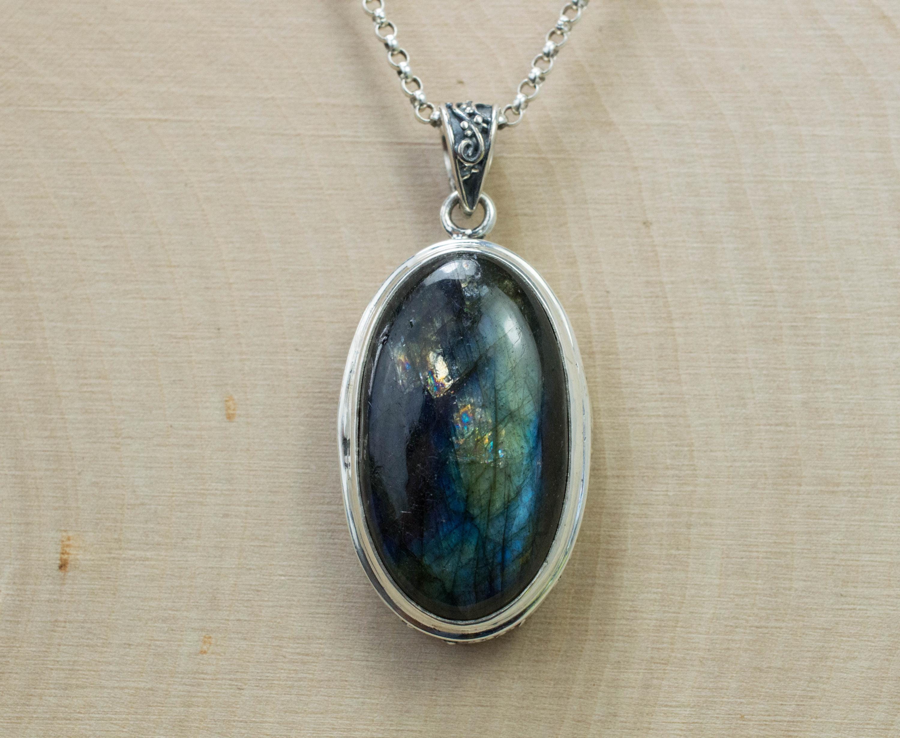 Labradorite Pendant; Natural Untreated Madagascan Labradorite