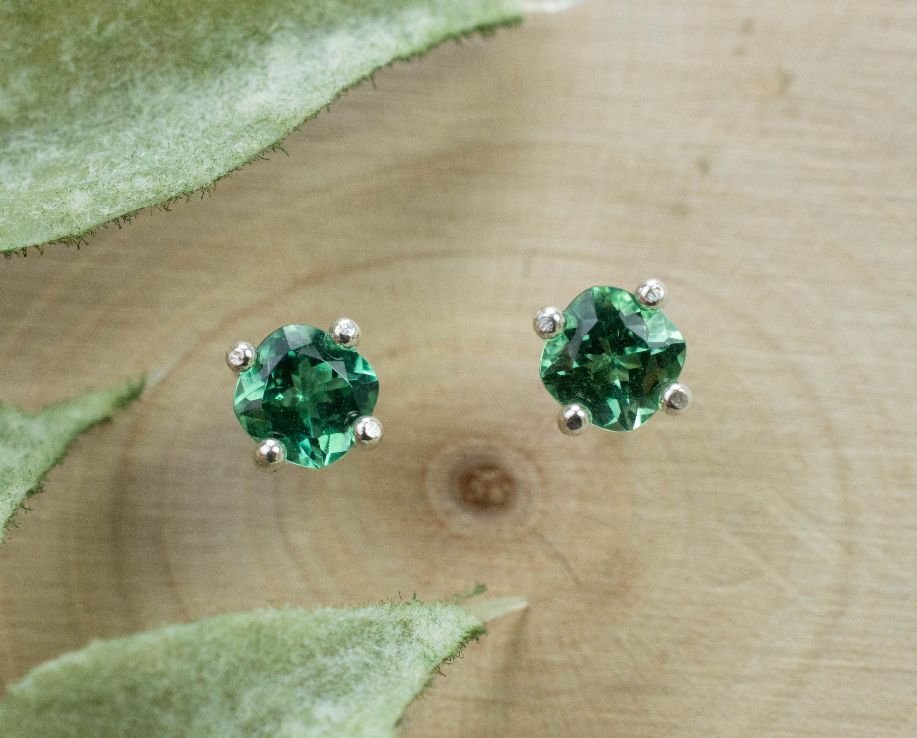 Apatite Earrings; Natural Untreated Brazilian Green Apatite; 0.575cts