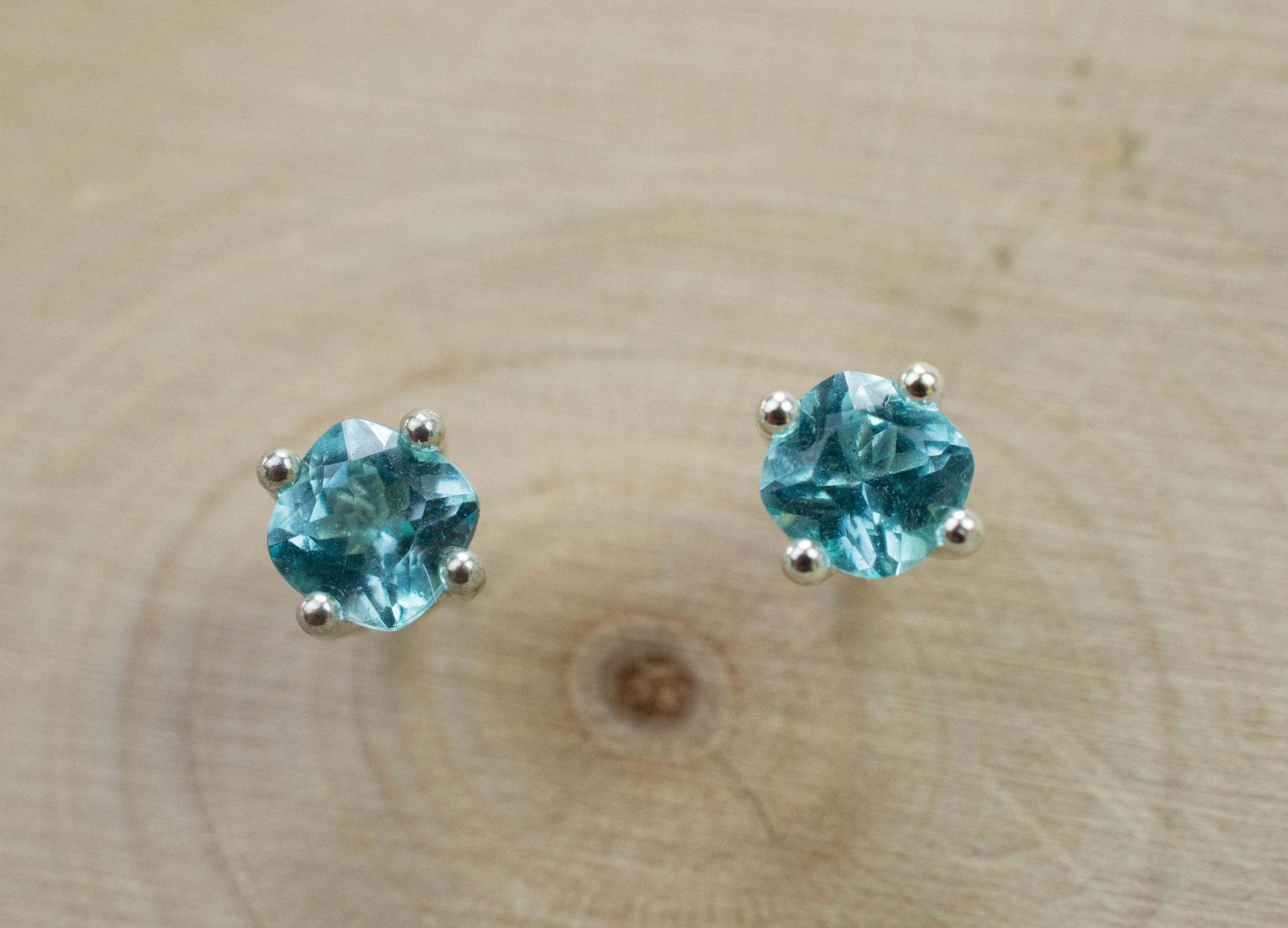 Blue Apatite Earrings; Natural Untreated Brazilian Apatite; 0.630cts