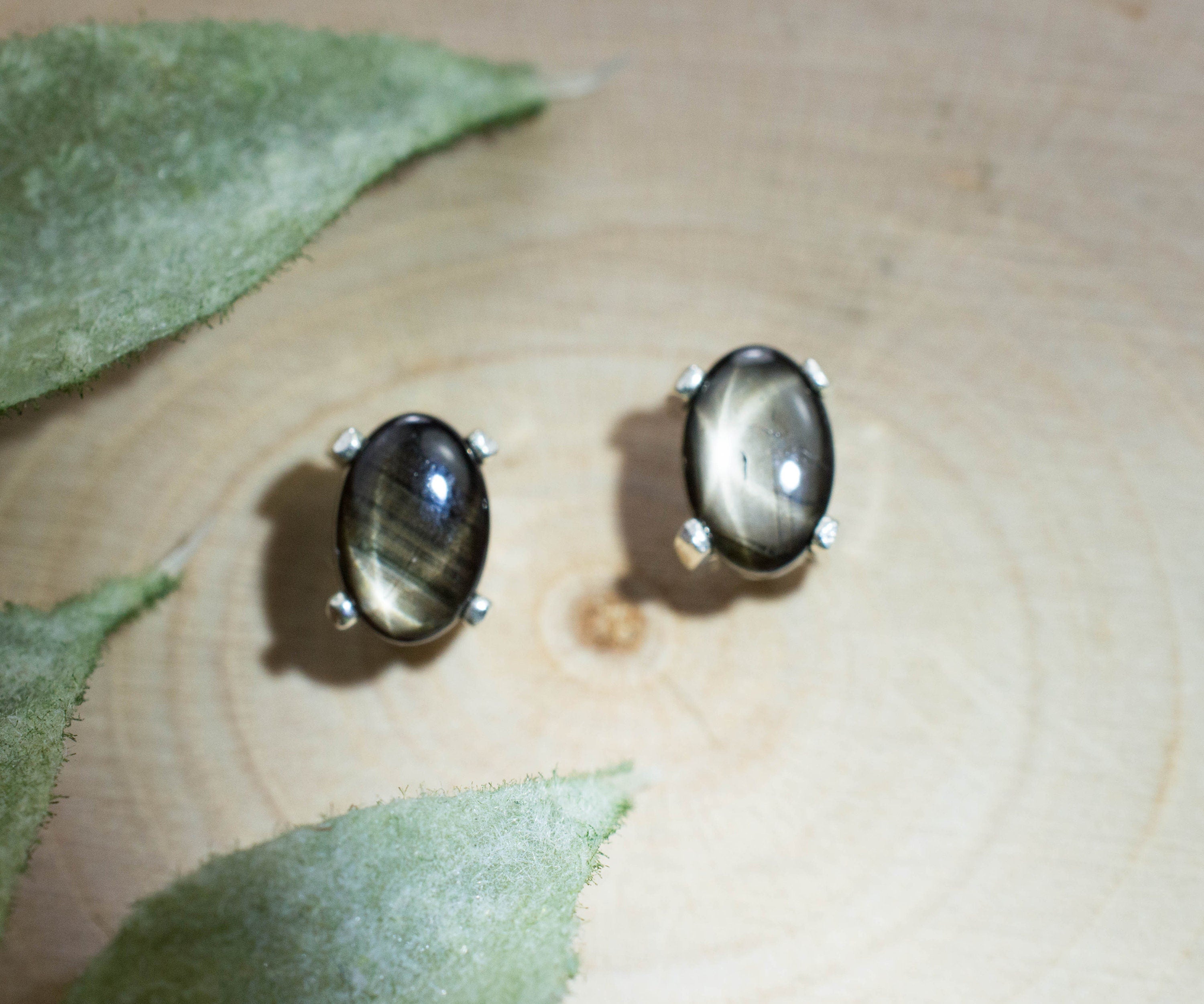 Black Star Sapphire Earrings; Genuine Untreated Thailand Star Sapphire; 1.310cts