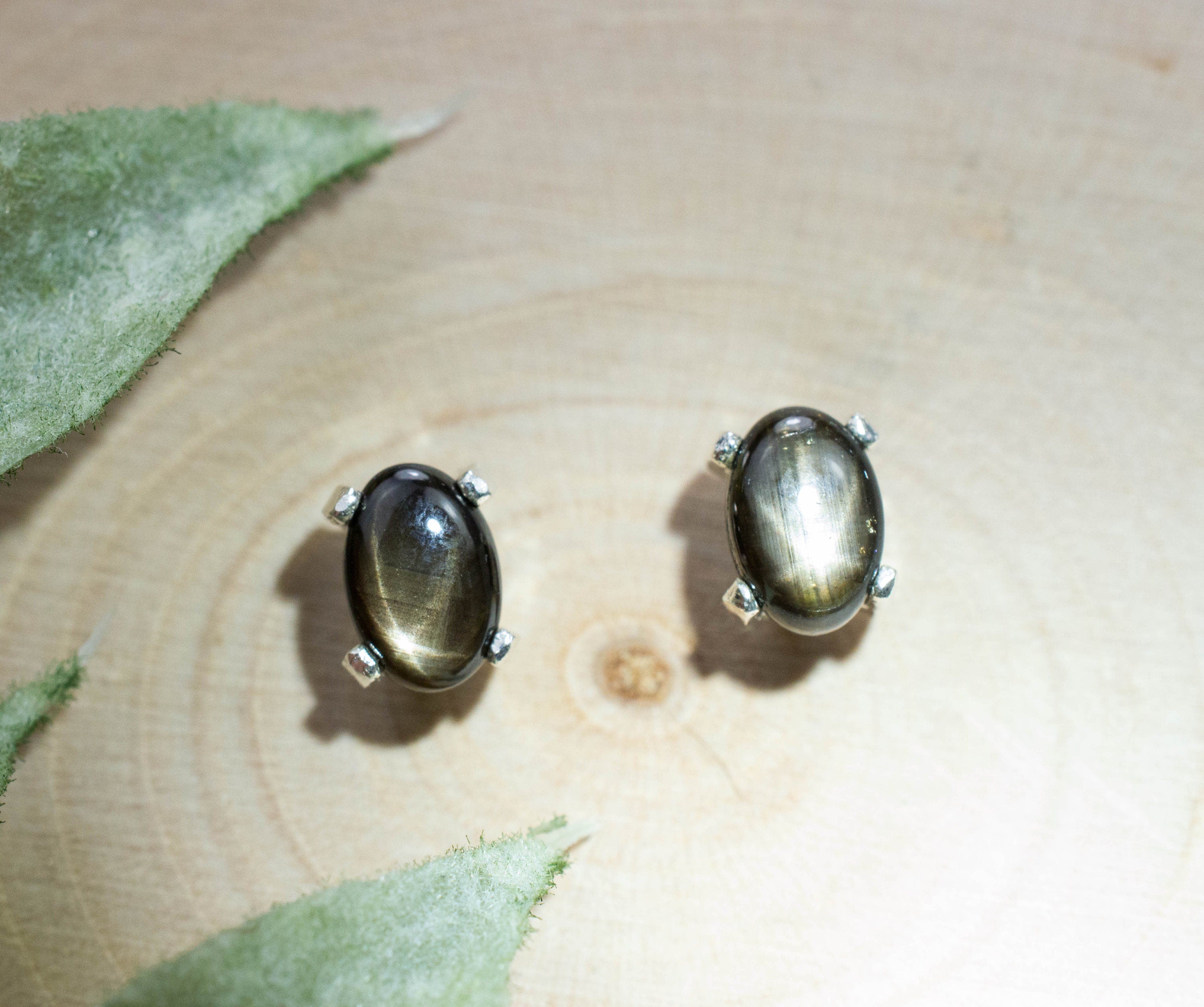 Black Star Sapphire Earrings; Genuine Untreated Thailand Star Sapphire; 1.545cts