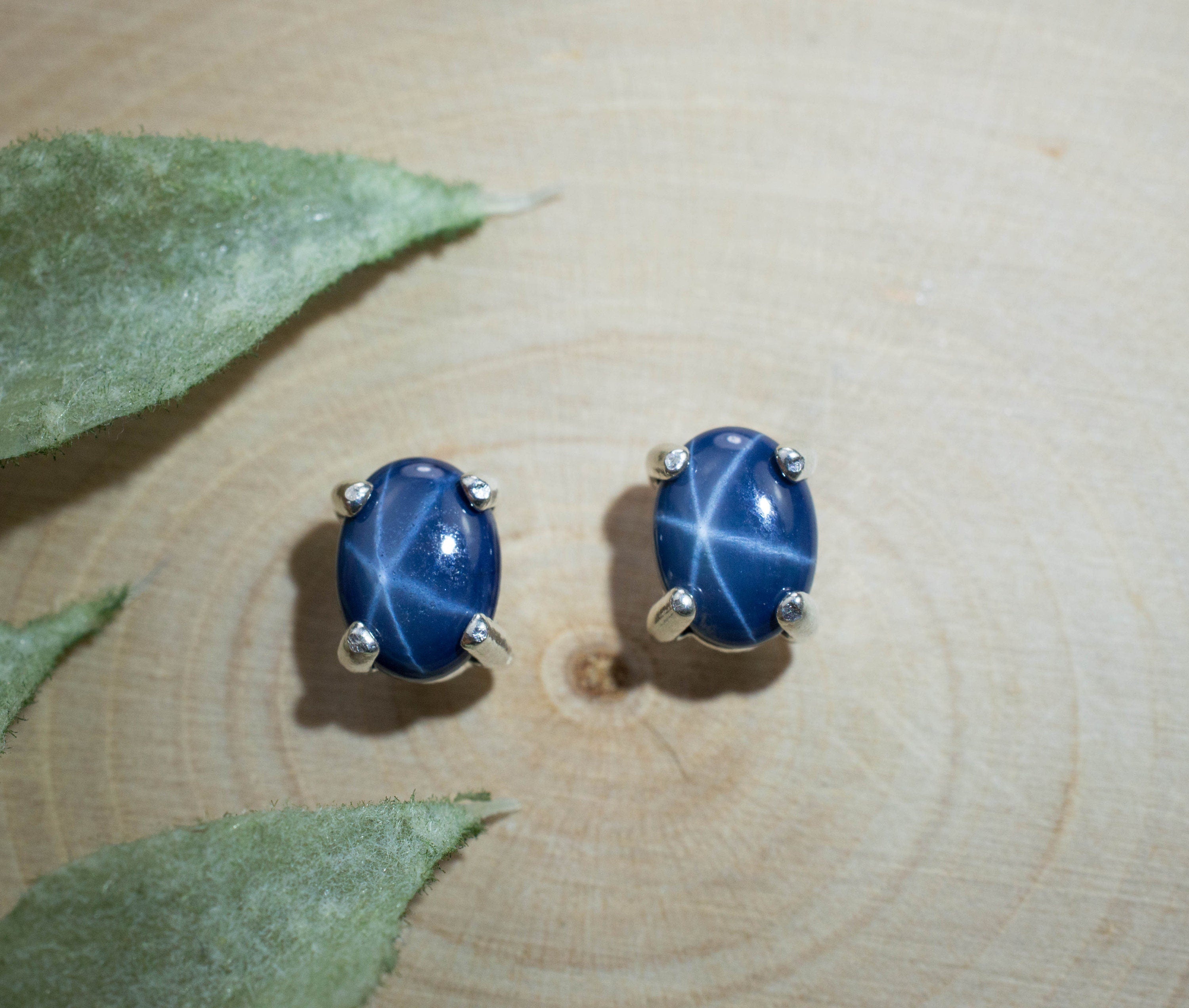 Star Sapphire Earrings, Genuine Thailand Blue Star Sapphires; 1.975cts