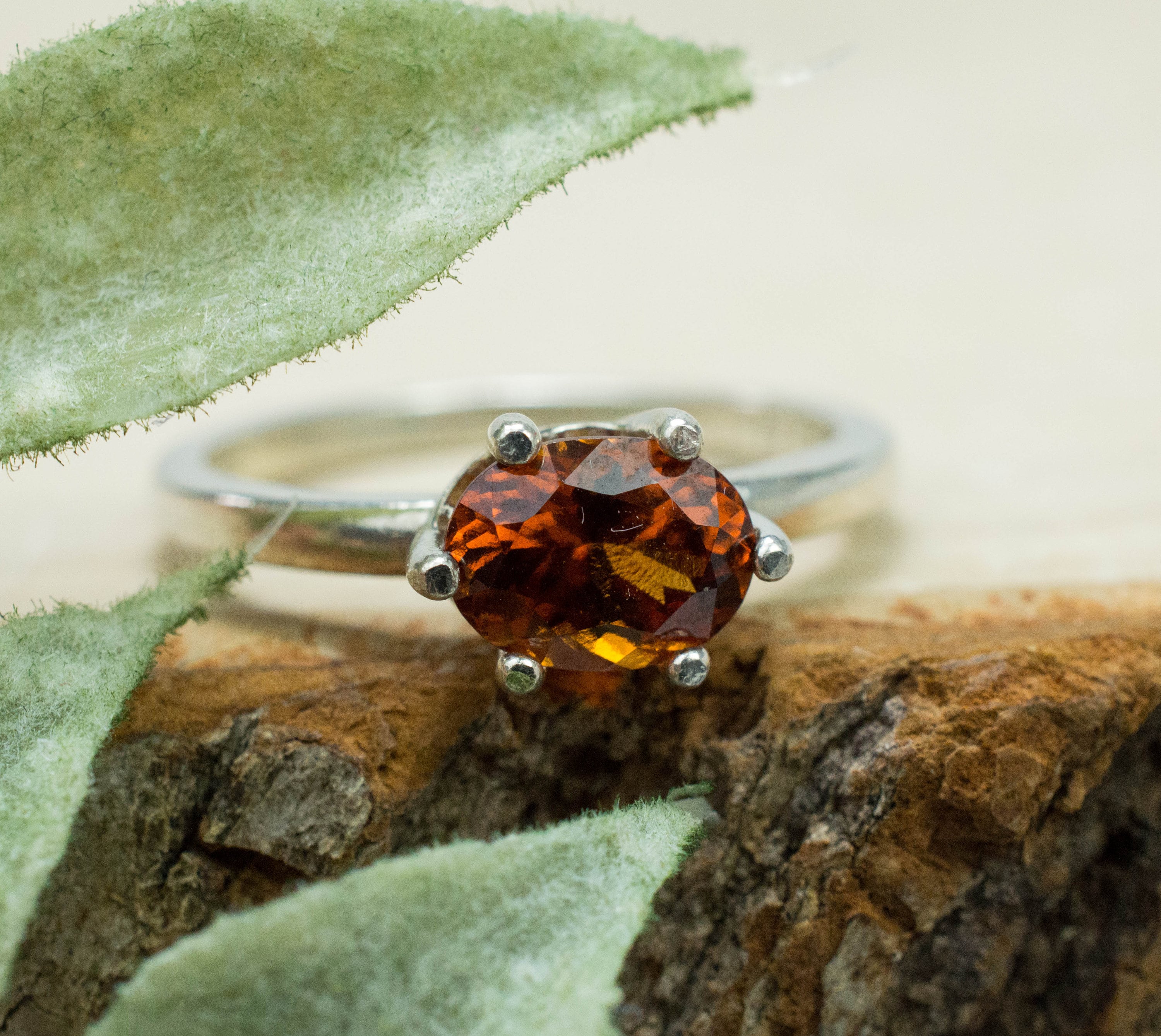 Hessonite Garnet Ring; Genuine Untreated Sri Lanka Garnet; 1.320cts