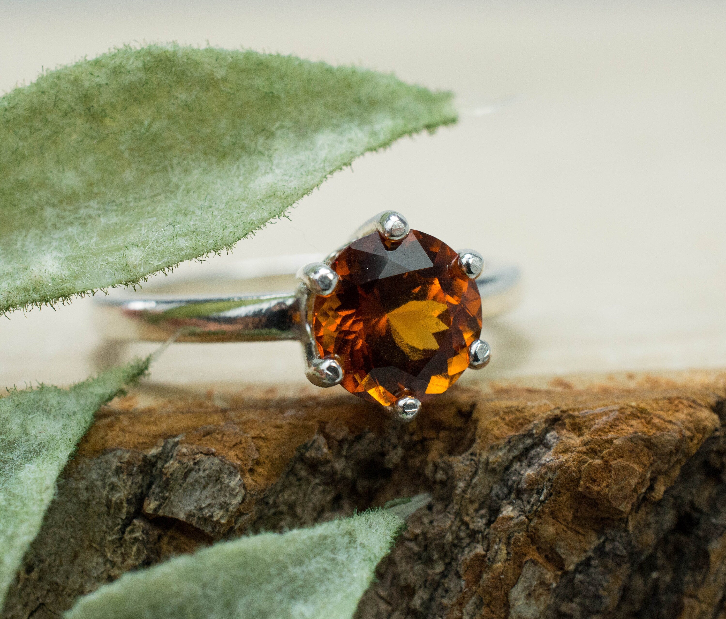 Hessonite Garnet Ring; Genuine Untreated Sri Lanka Garnet; 1.695cts