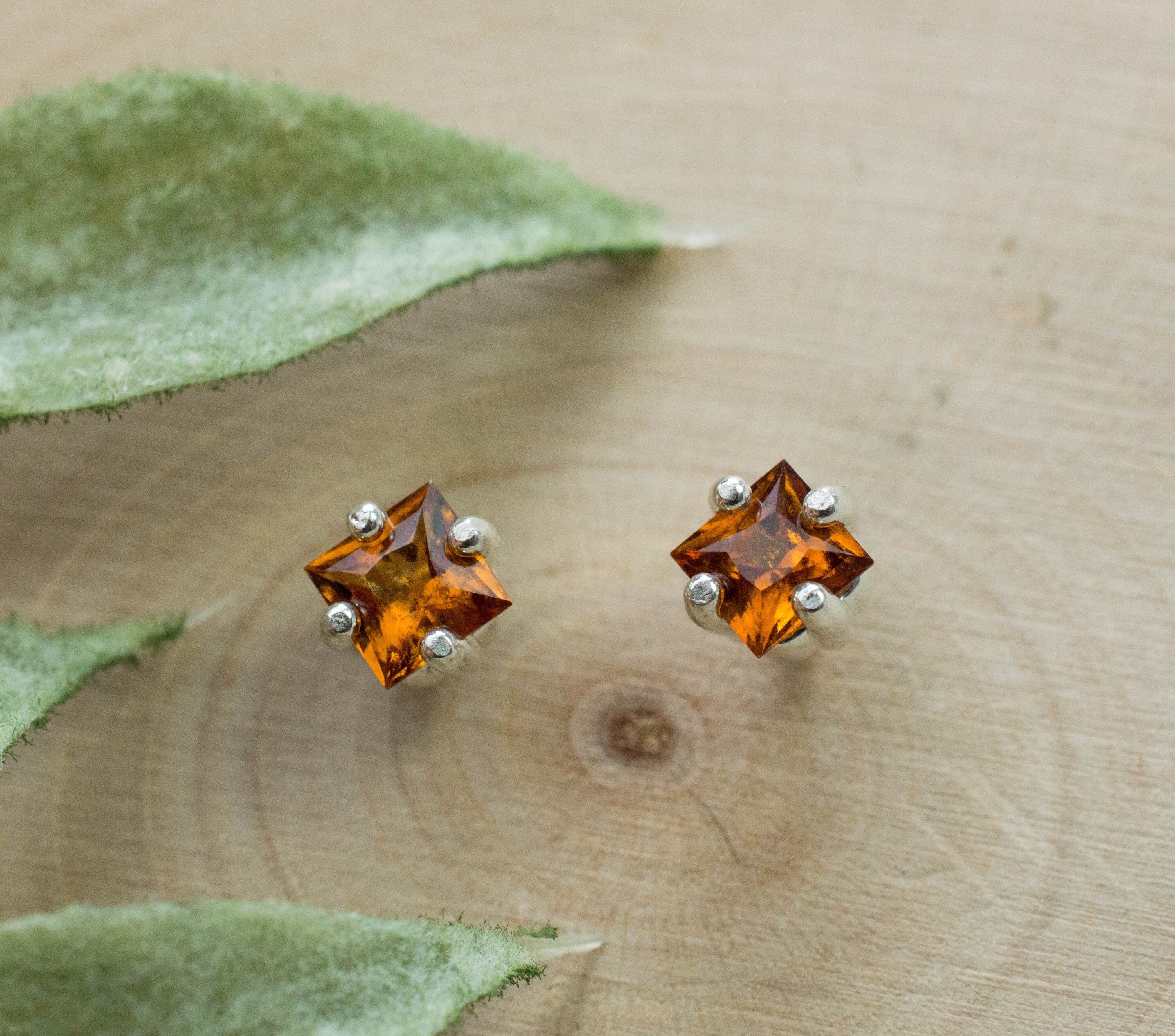 Hessonite Garnet Earrings; Genuine Untreated Sri Lanka Garnet; 0.650cts