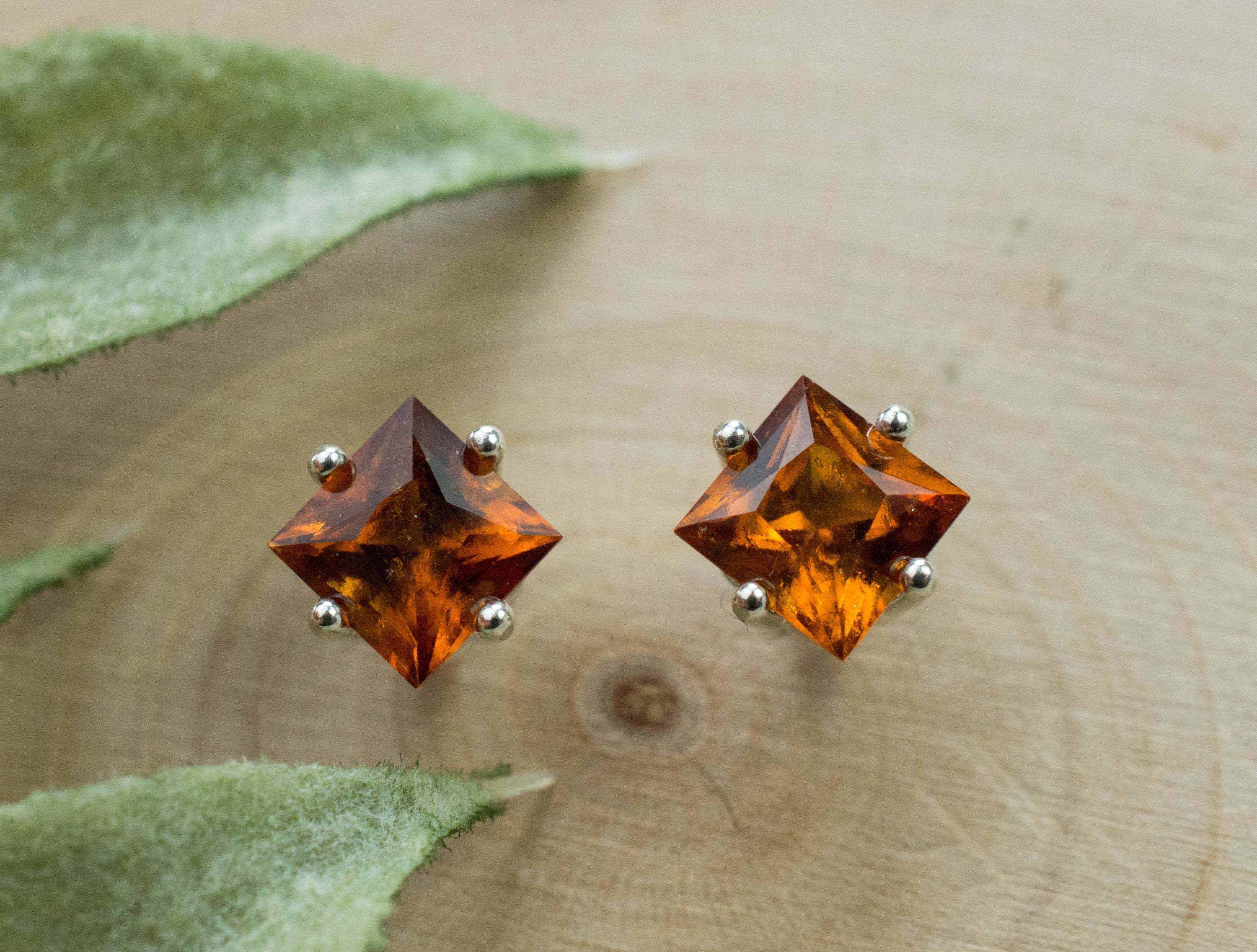 Hessonite Garnet Earrings; Genuine Untreated Sri Lanka Garnet; 1.870cts