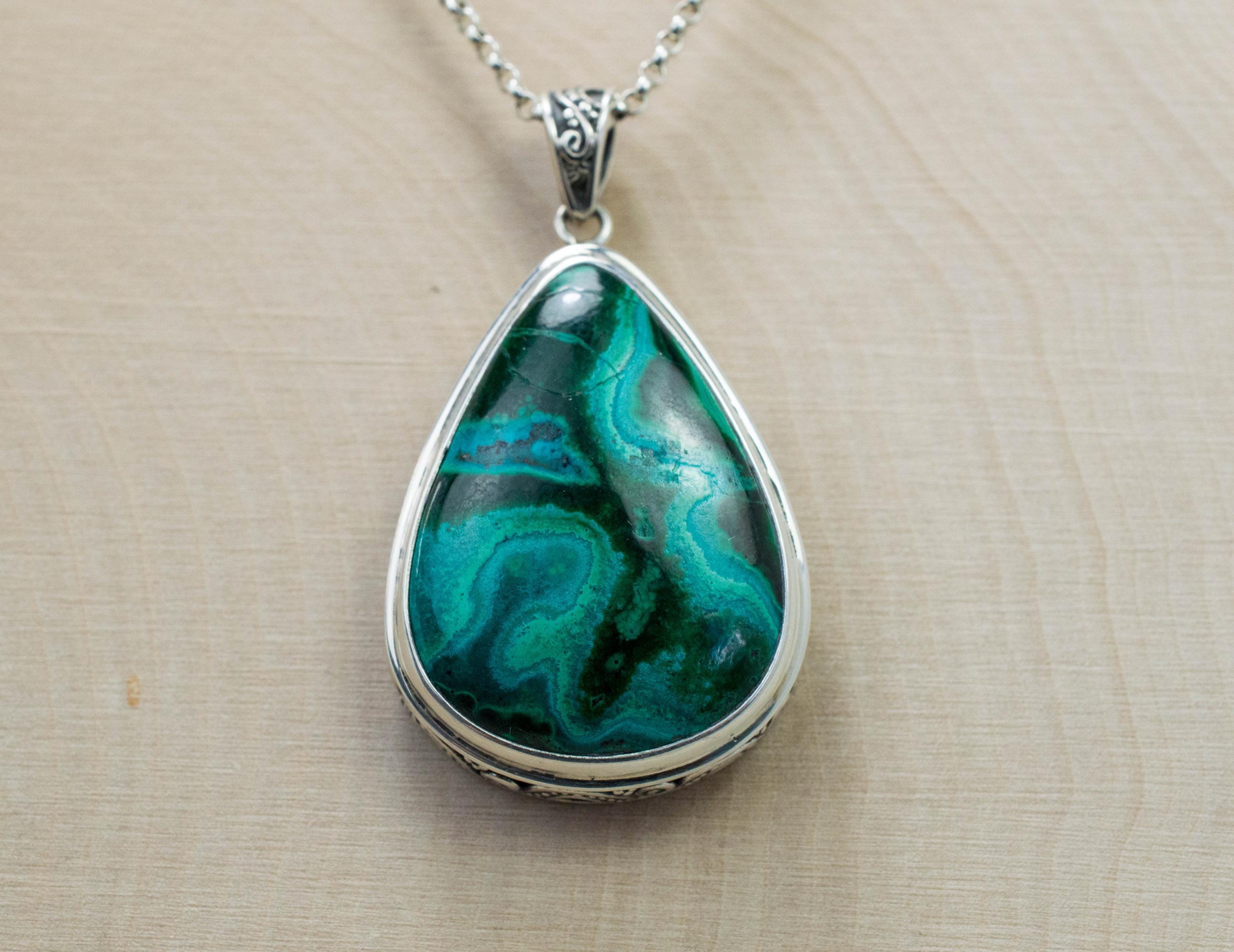 Malachite Pendant; Untreated Genuine Congo Malachite