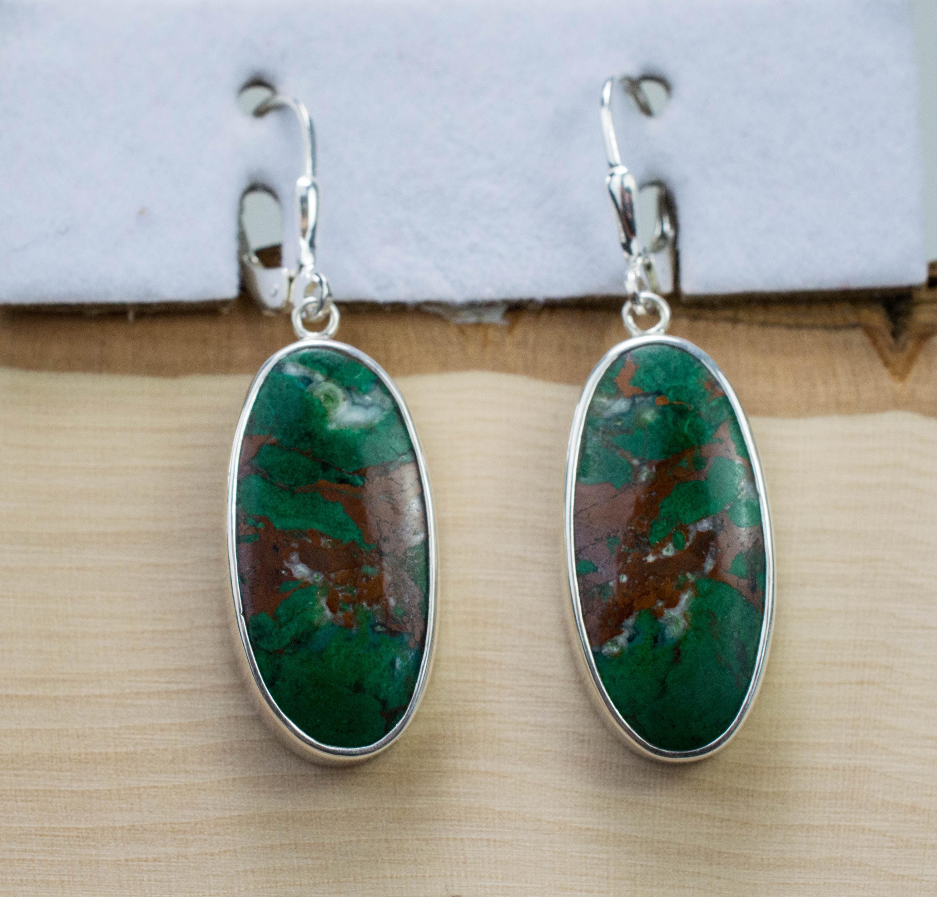 Malachite Earrings; Natural Untreated Australia Malachite