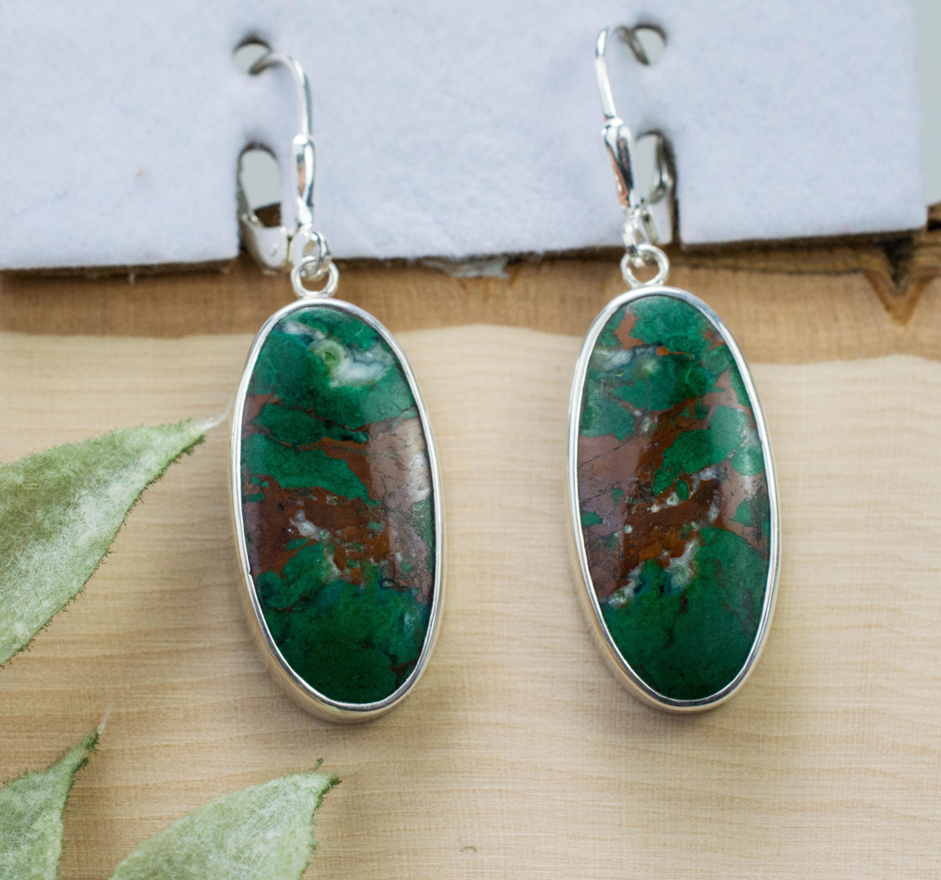 Malachite Earrings; Natural Untreated Australia Malachite