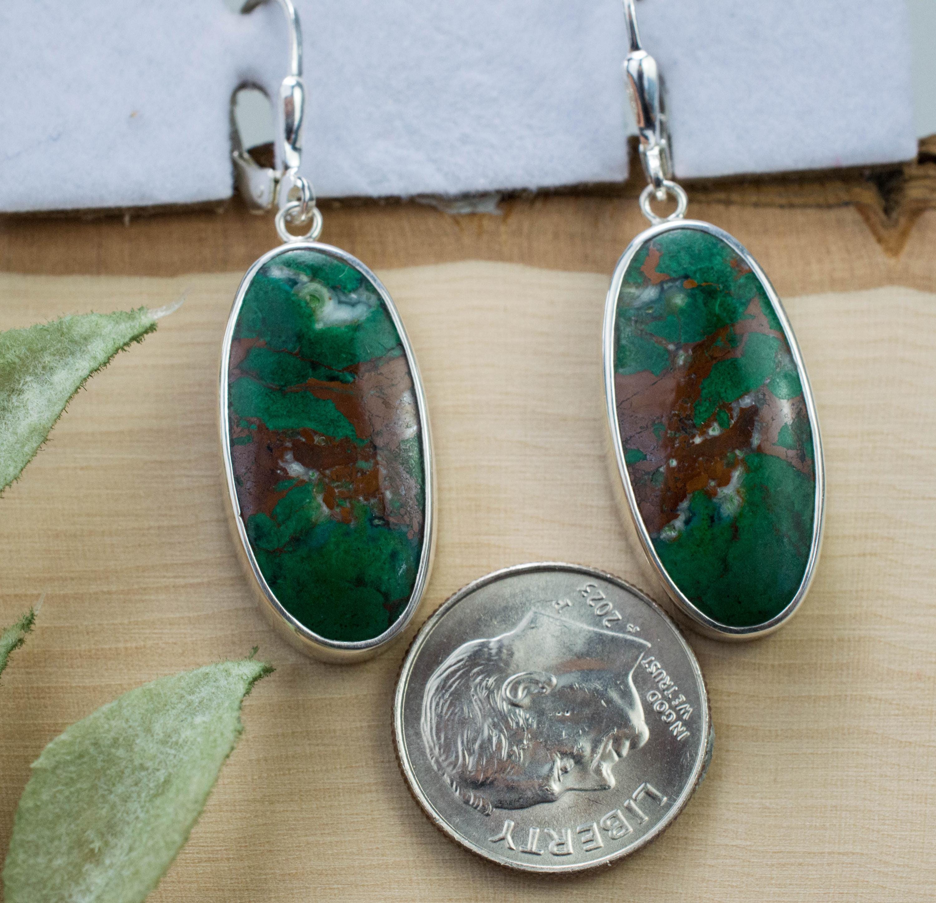 Malachite Earrings; Natural Untreated Australia Malachite