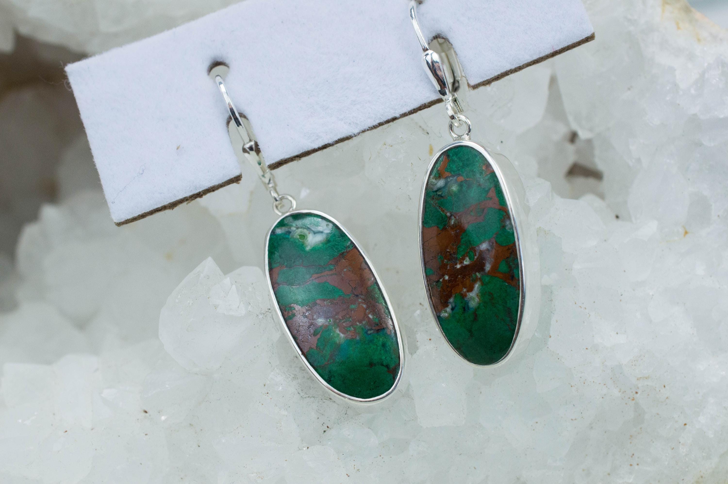 Malachite Earrings; Natural Untreated Australia Malachite