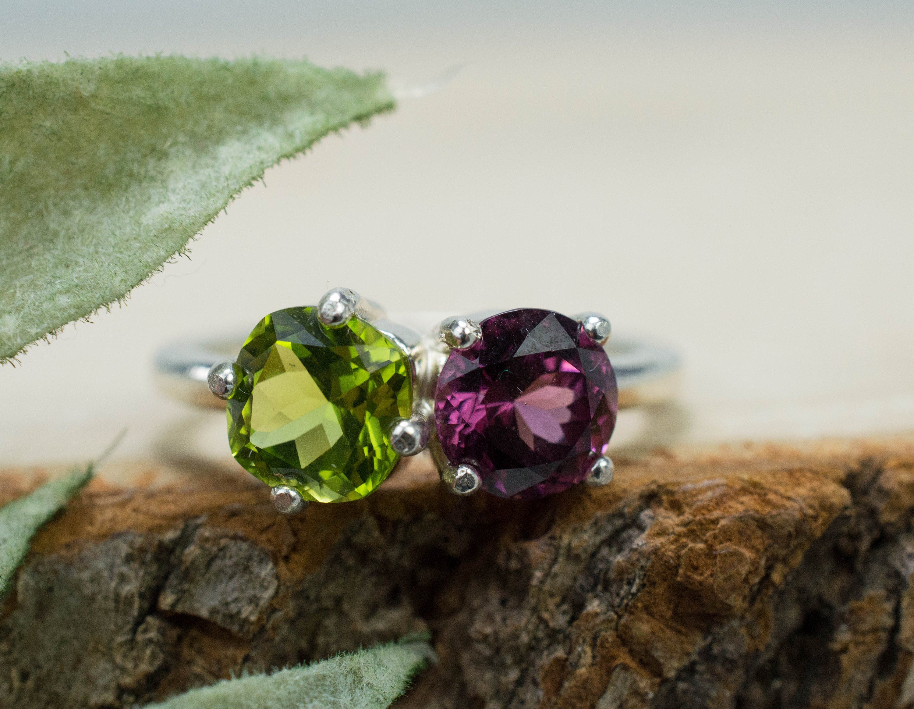 Peridot Ring, Natural Untreated Tanzania Peridot and Umbalite Garnet