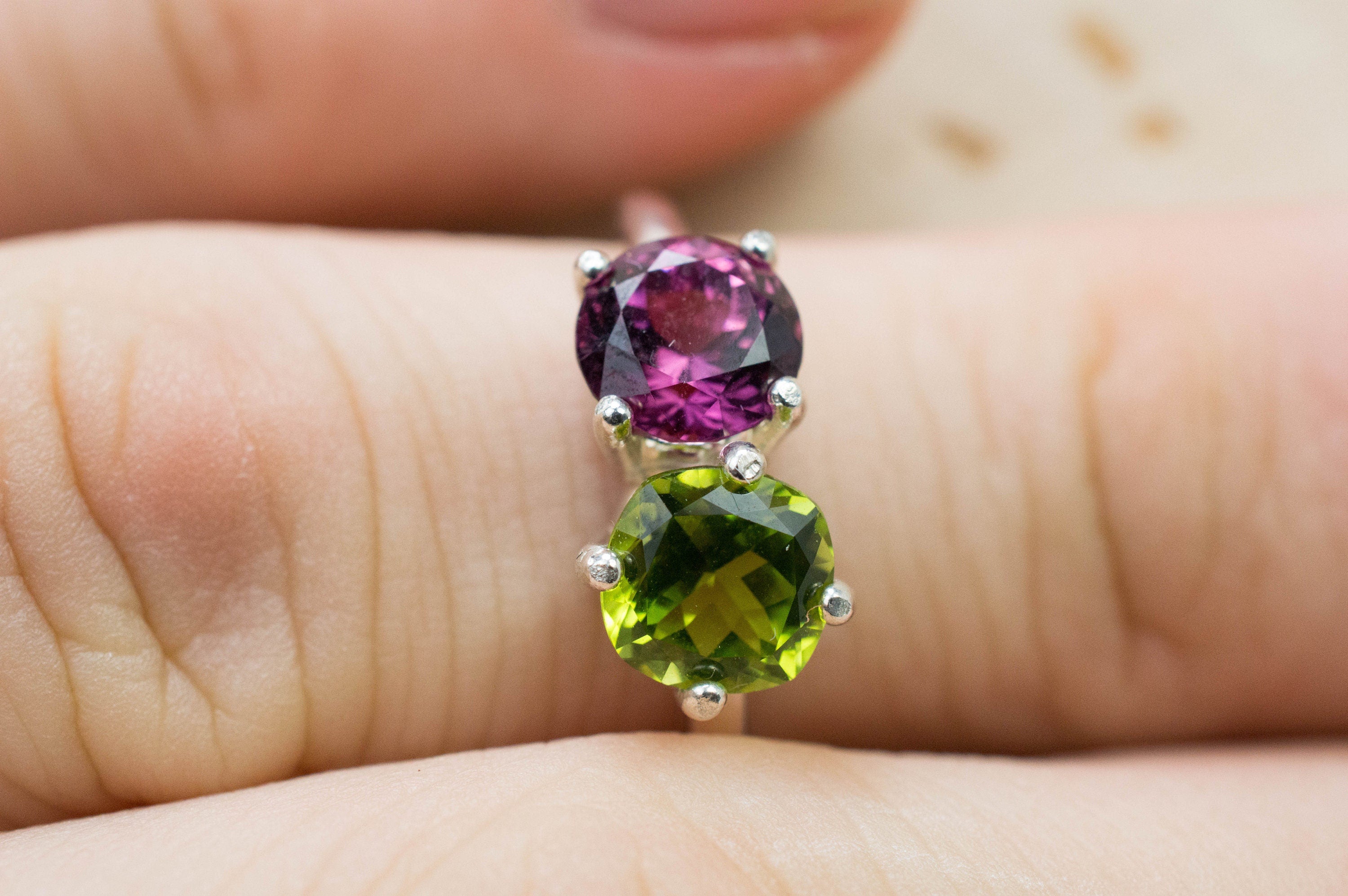 Peridot Ring, Natural Untreated Tanzania Peridot and Umbalite Garnet