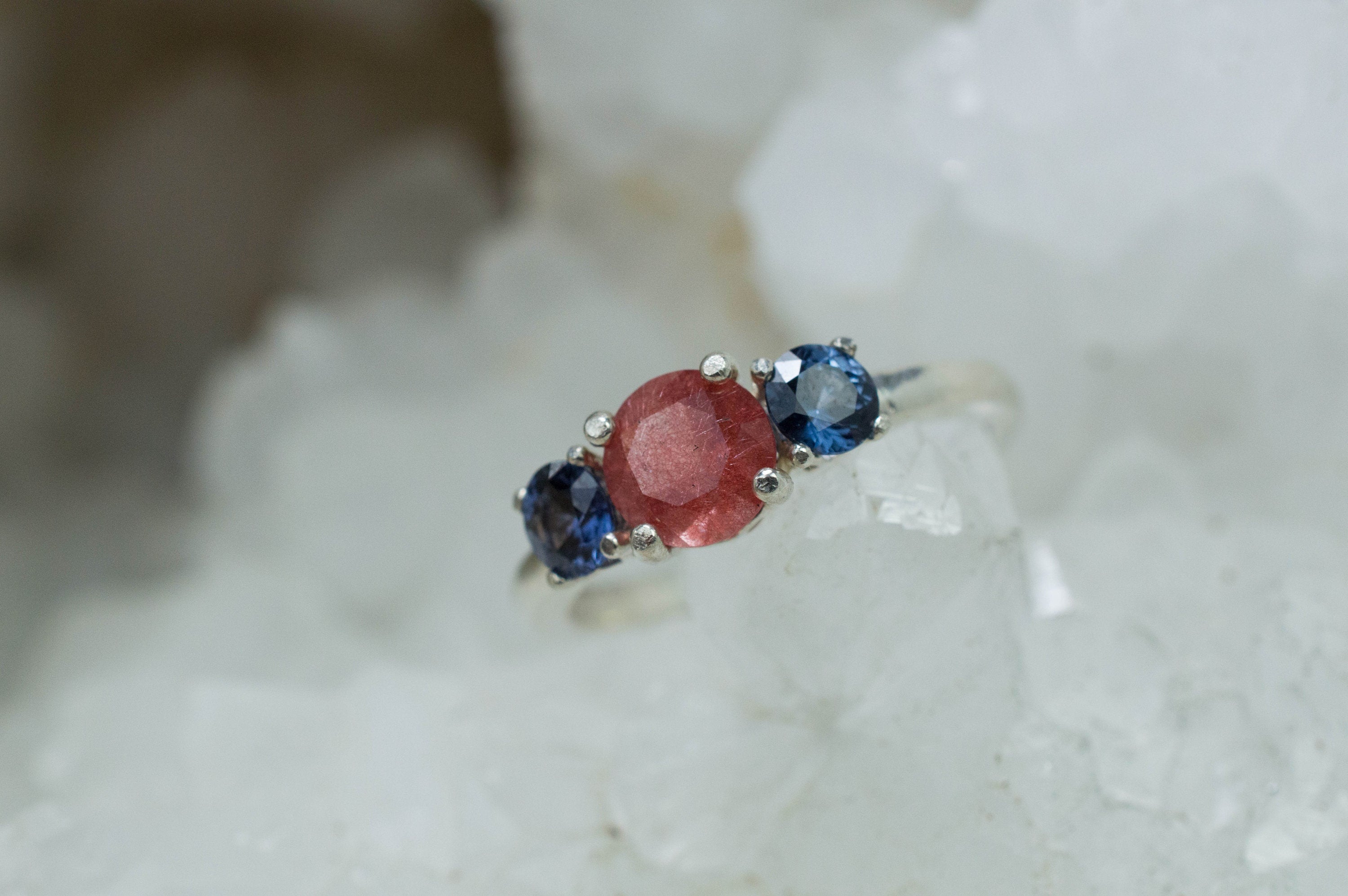 Strawberry Quartz Ring; Natural Untreated Mexico Quartz and Sri Lanka Spinel