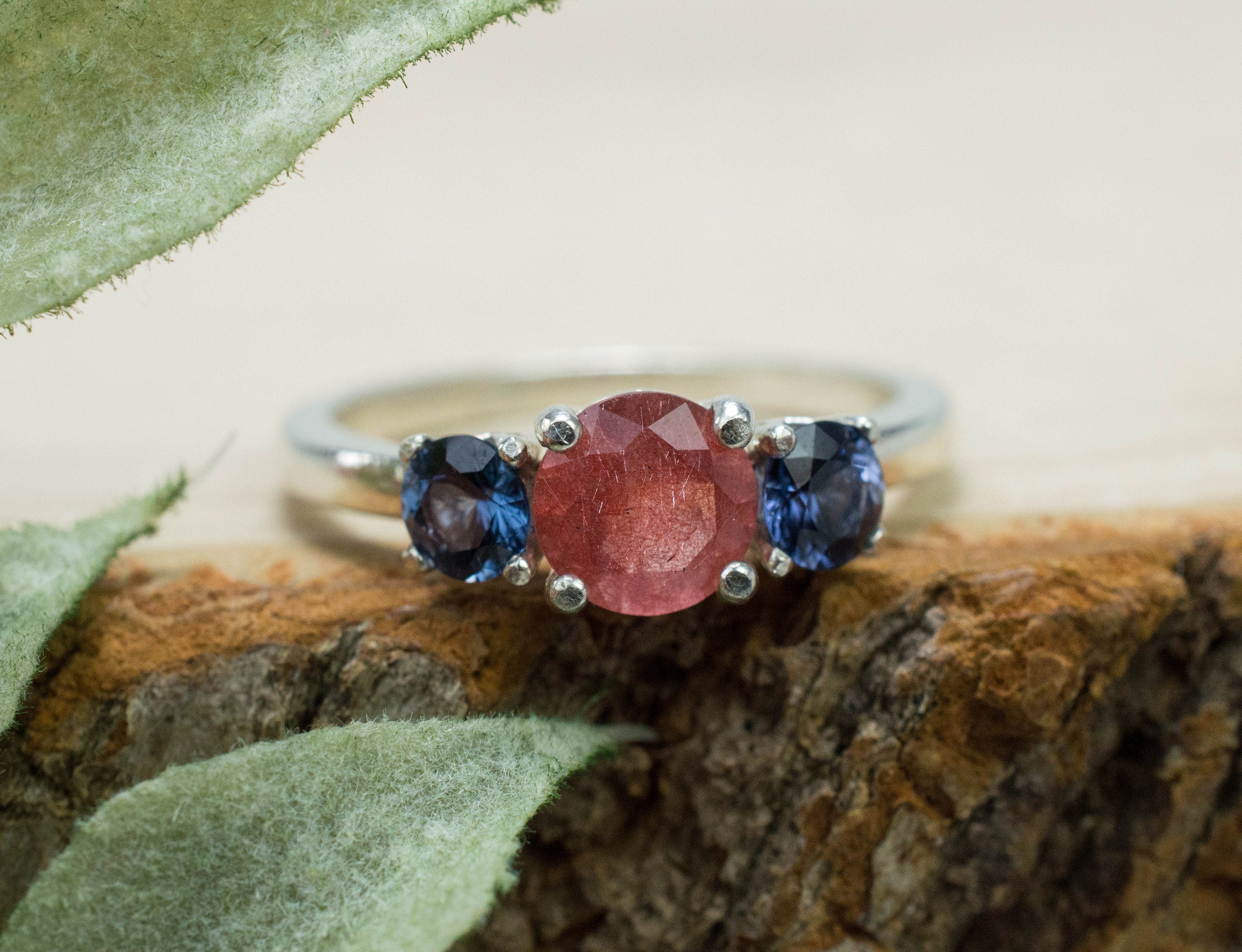 Strawberry Quartz Ring; Natural Untreated Mexico Quartz and Sri Lanka Spinel