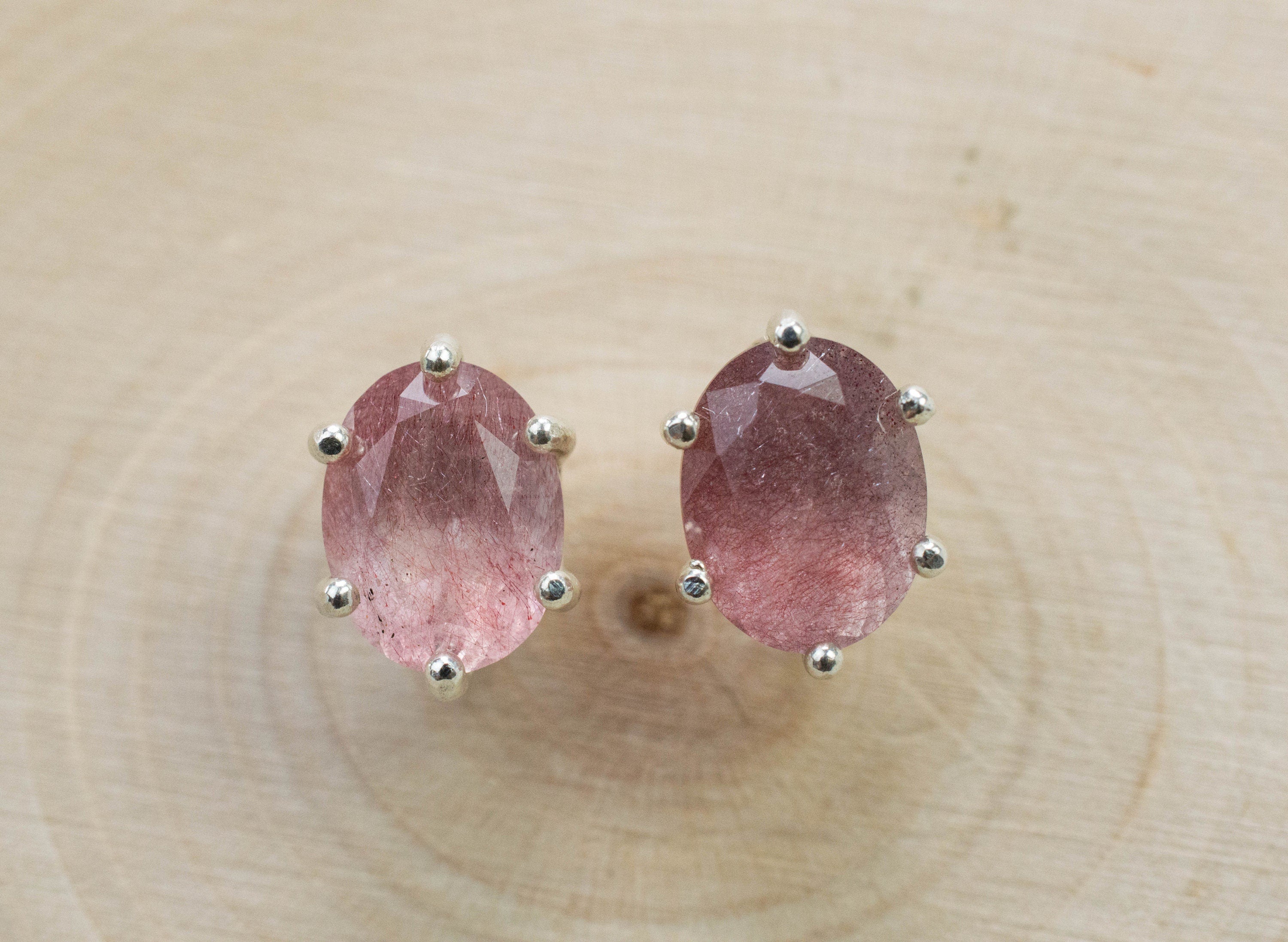 Strawberry Quartz Earrings; Genuine Untreated Mexico Quartz; 3.360cts