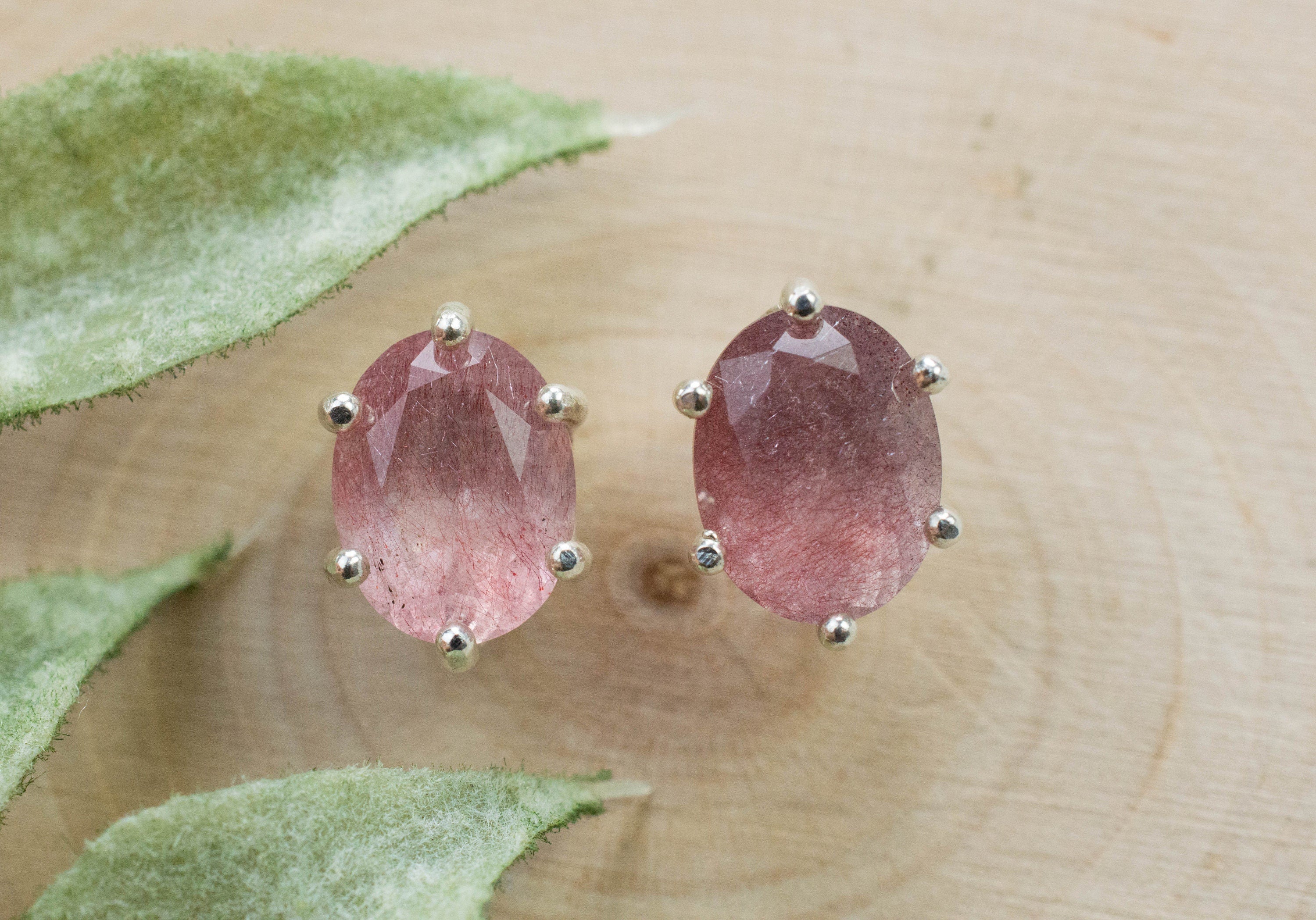 Strawberry Quartz Earrings; Genuine Untreated Mexico Quartz; 3.360cts