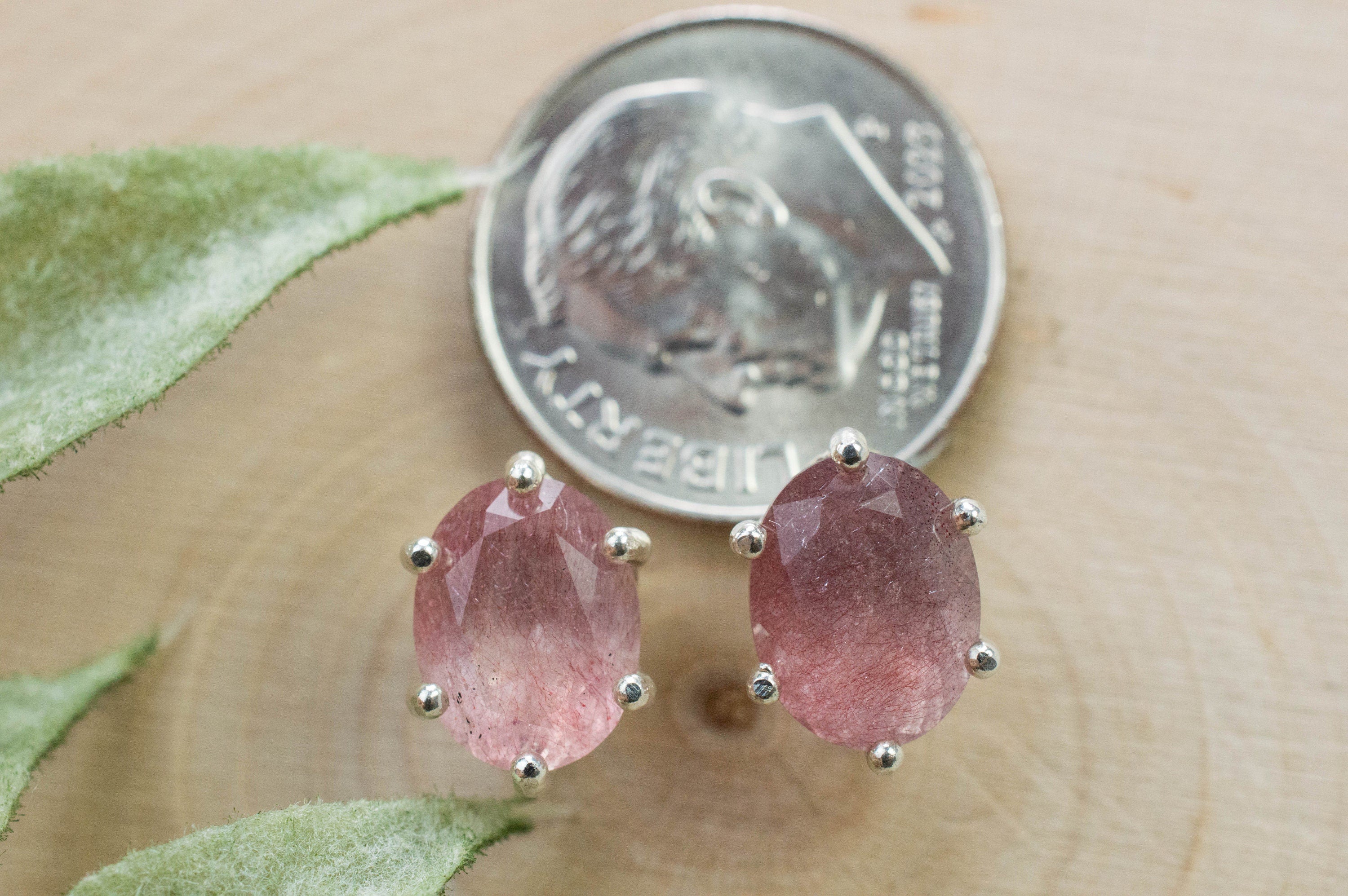 Strawberry Quartz Earrings; Genuine Untreated Mexico Quartz; 3.360cts