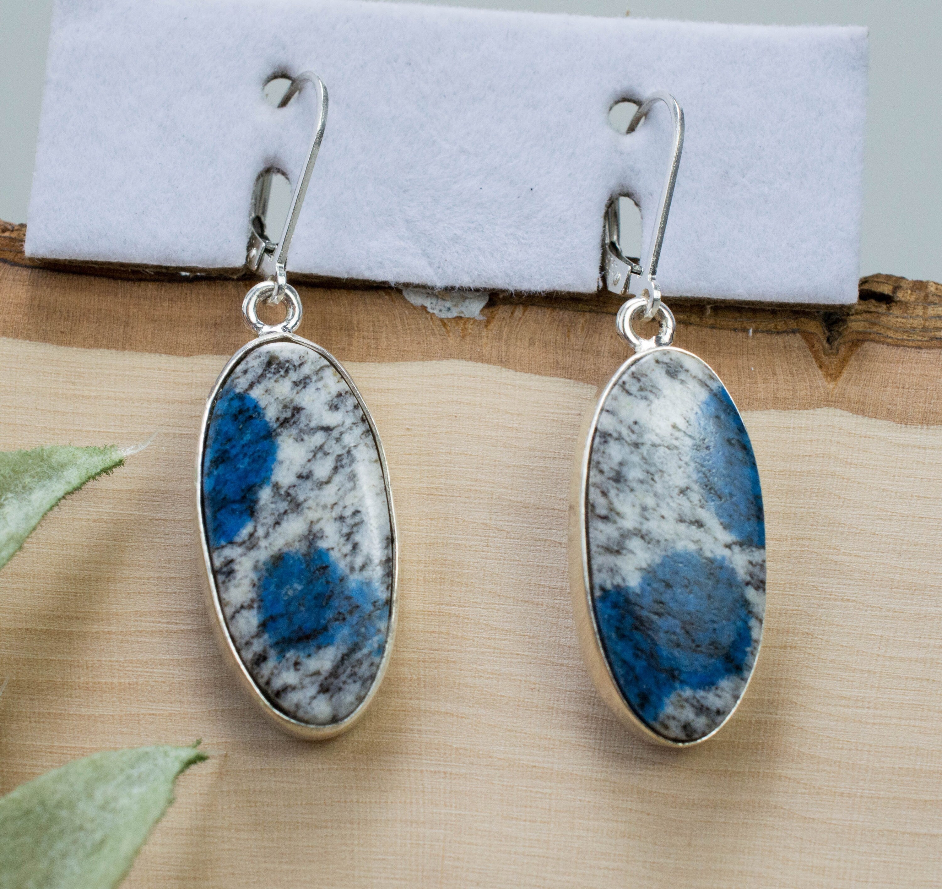 K2 Stone Earrings; Genuine Untreated K2 Granite and Azurite