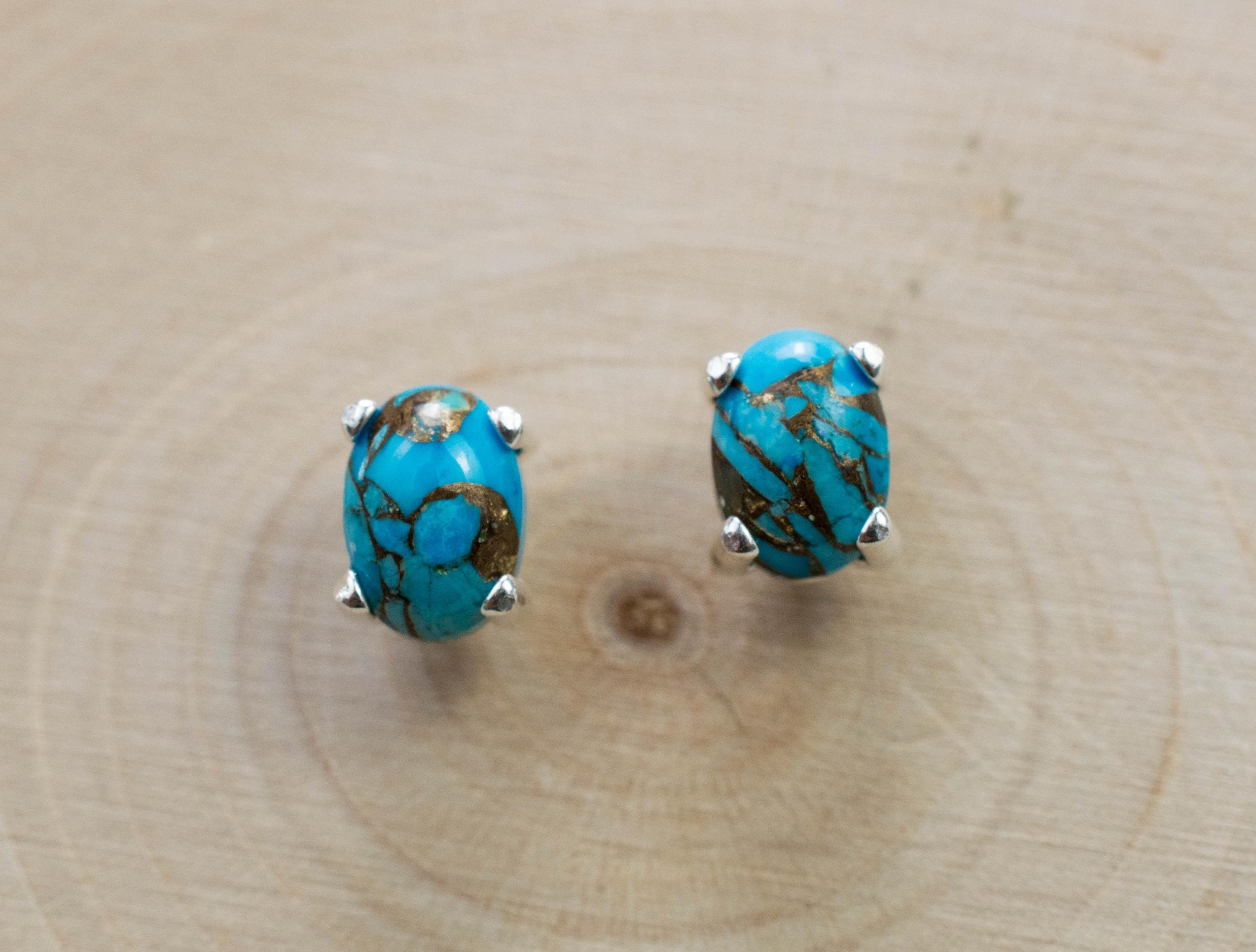 Turquoise Earrings, Natural Stabilized Nevada Turquoise; 1.605cts