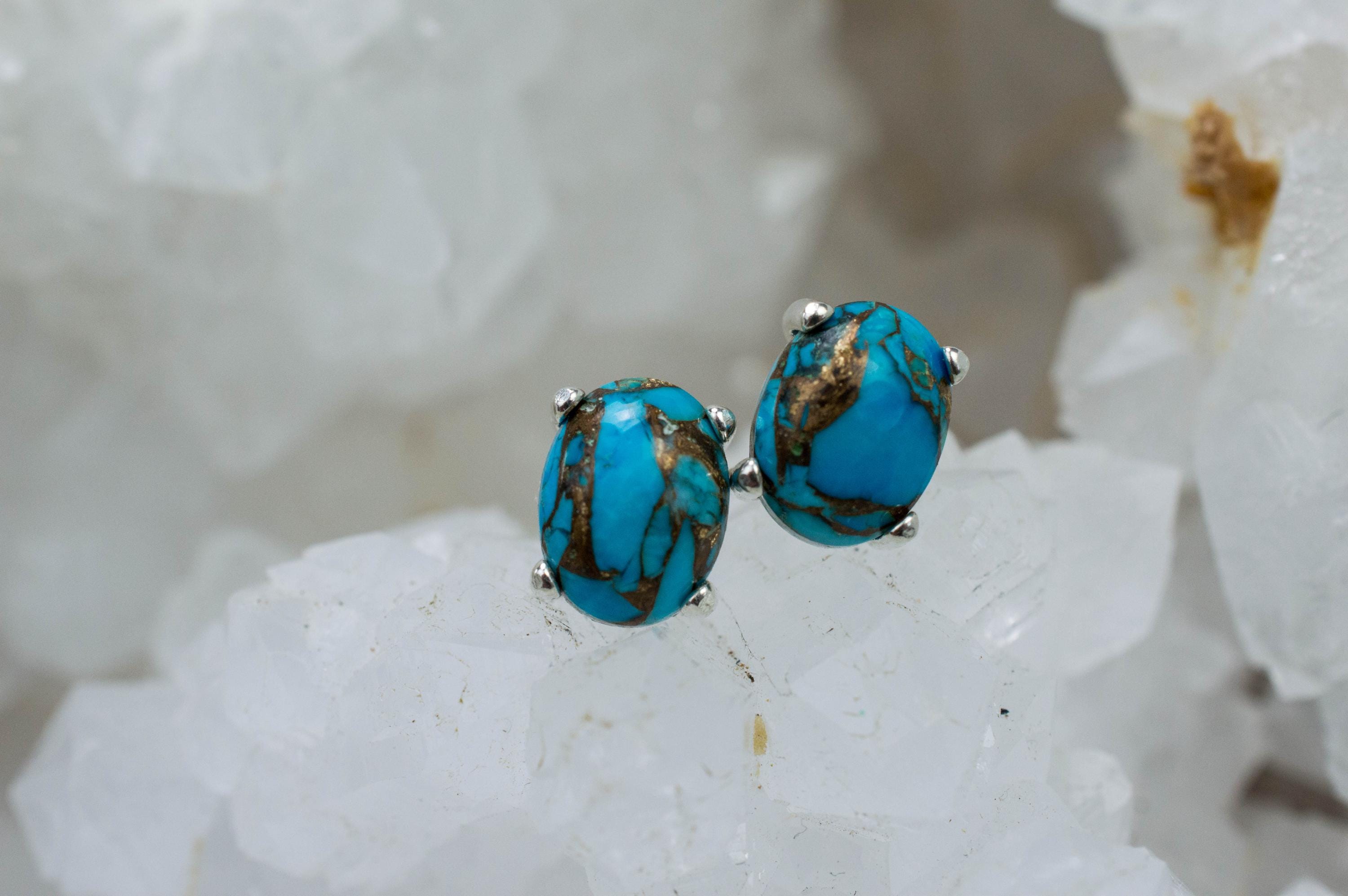 Turquoise Earrings, Natural Stabilized Nevada Turquoise; 2.930cts