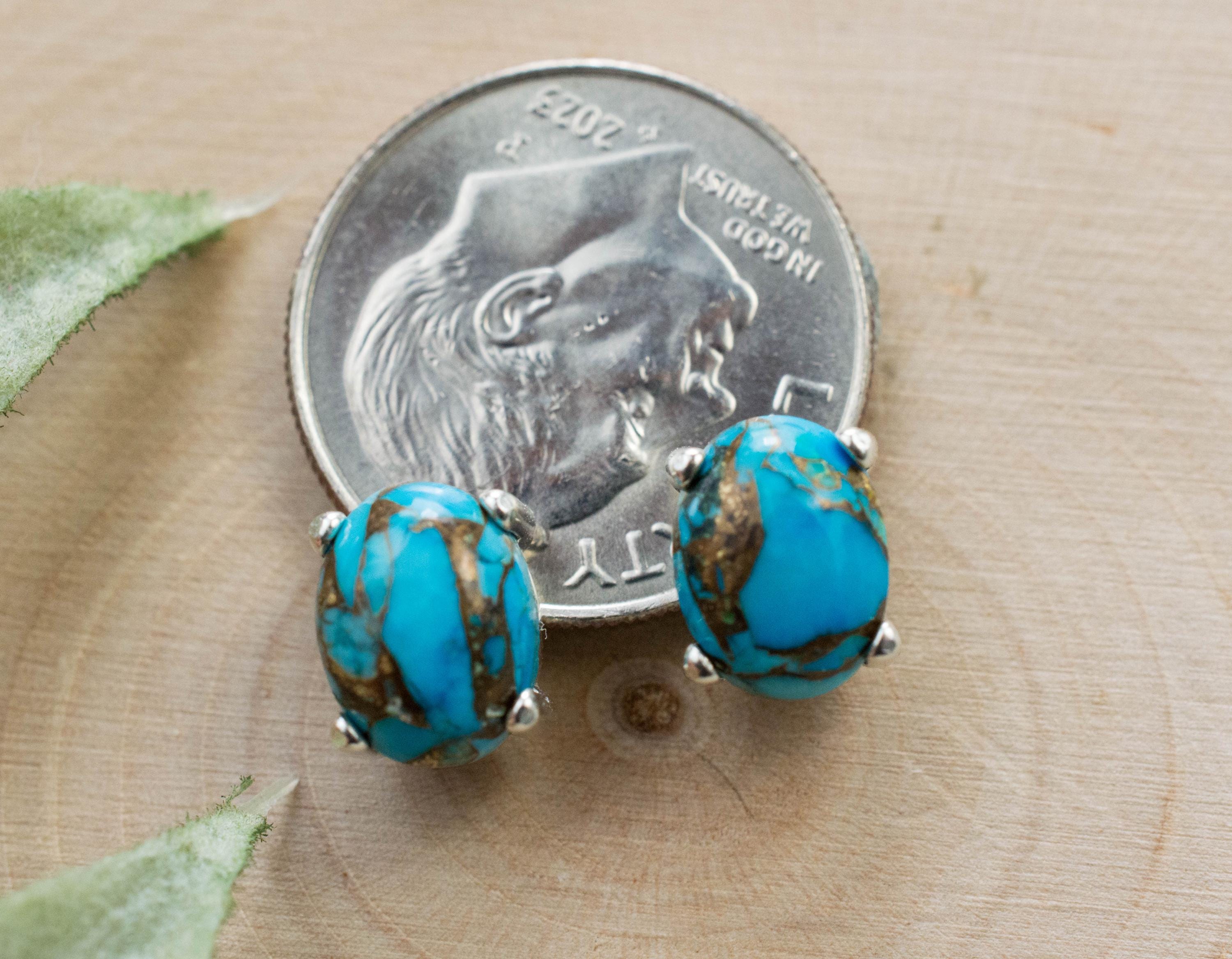 Turquoise Earrings, Natural Stabilized Nevada Turquoise; 2.930cts