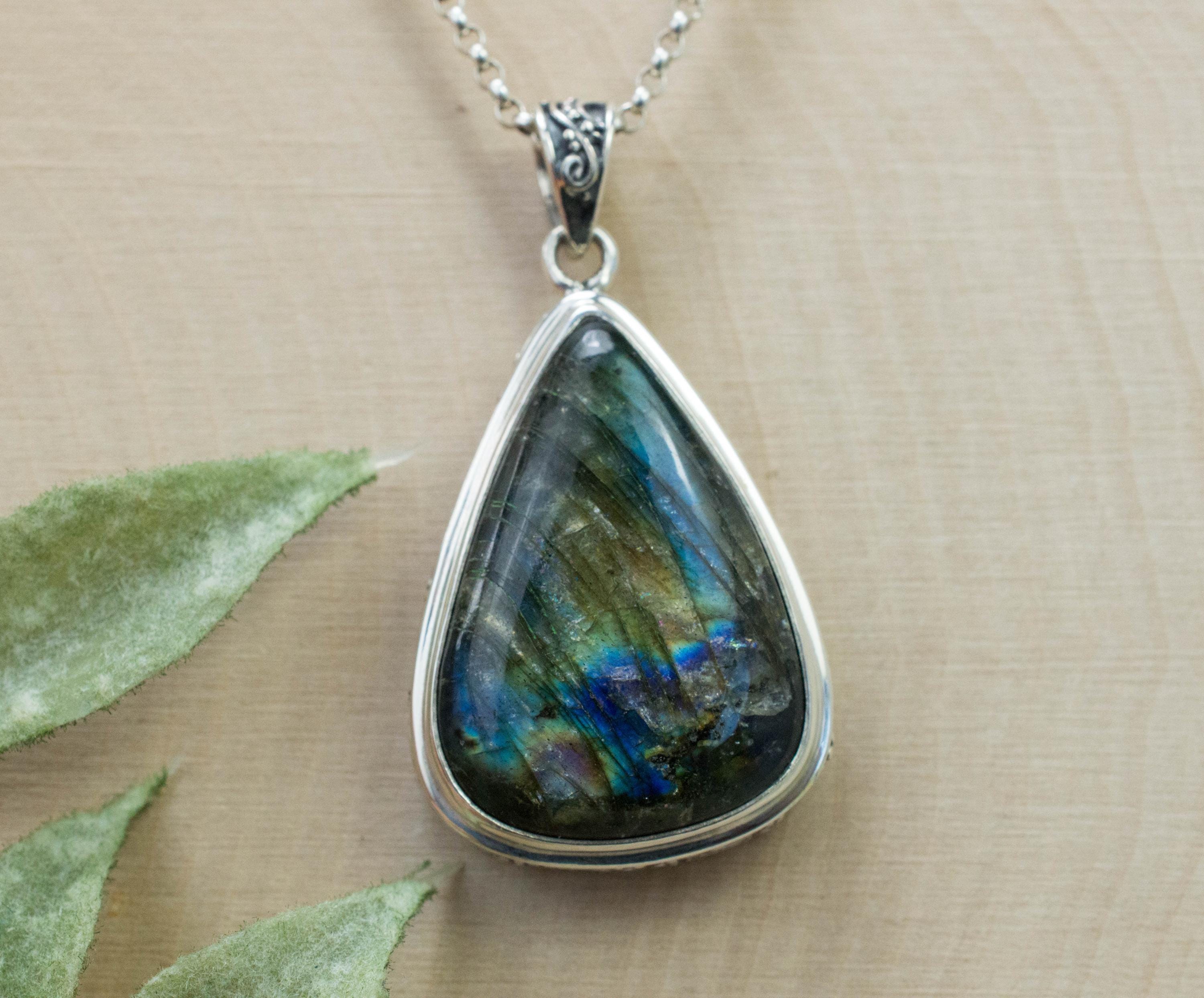 Labradorite Pendant; Natural Untreated Madagascar Labradorite