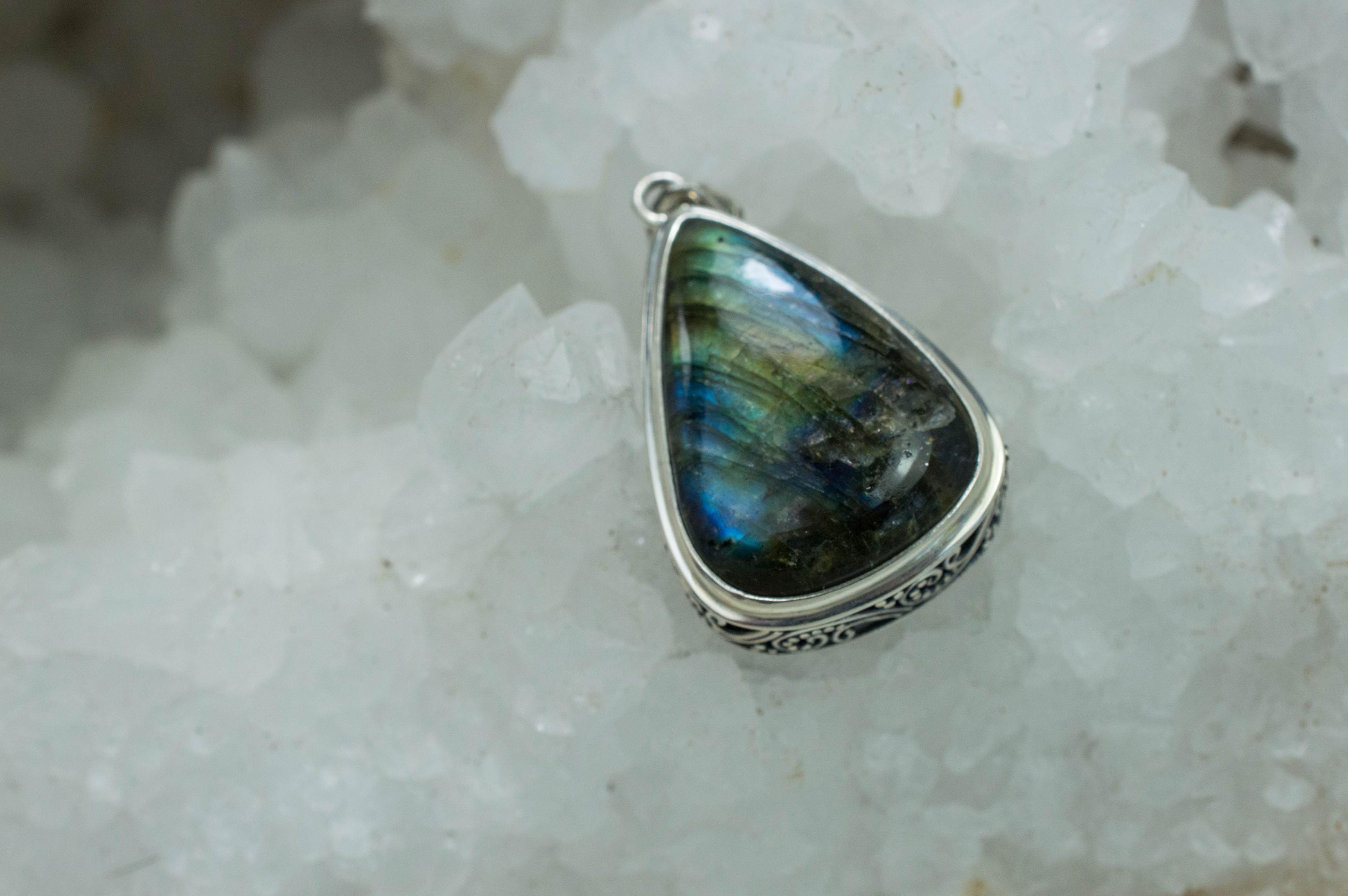 Labradorite Pendant; Natural Untreated Madagascar Labradorite