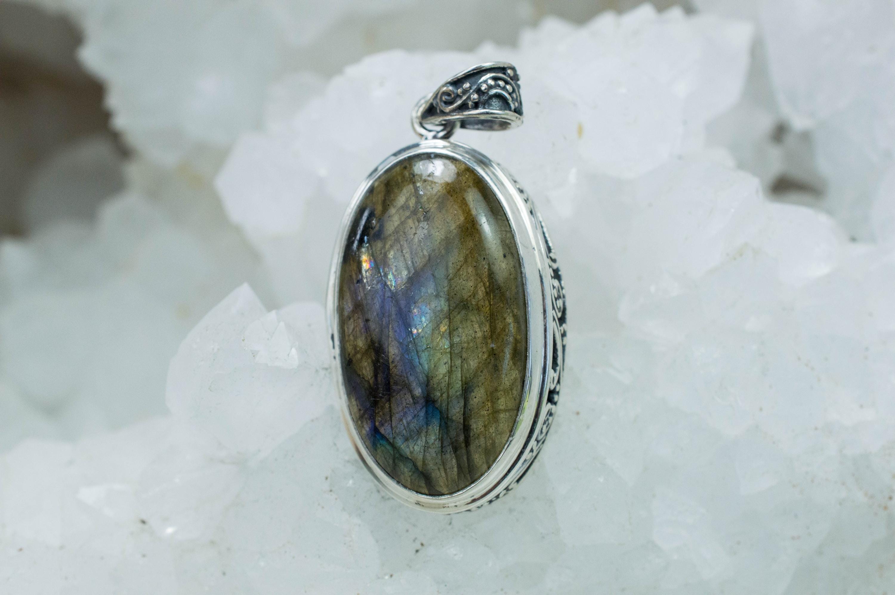 Labradorite Pendant; Natural Untreated Madagascan Labradorite