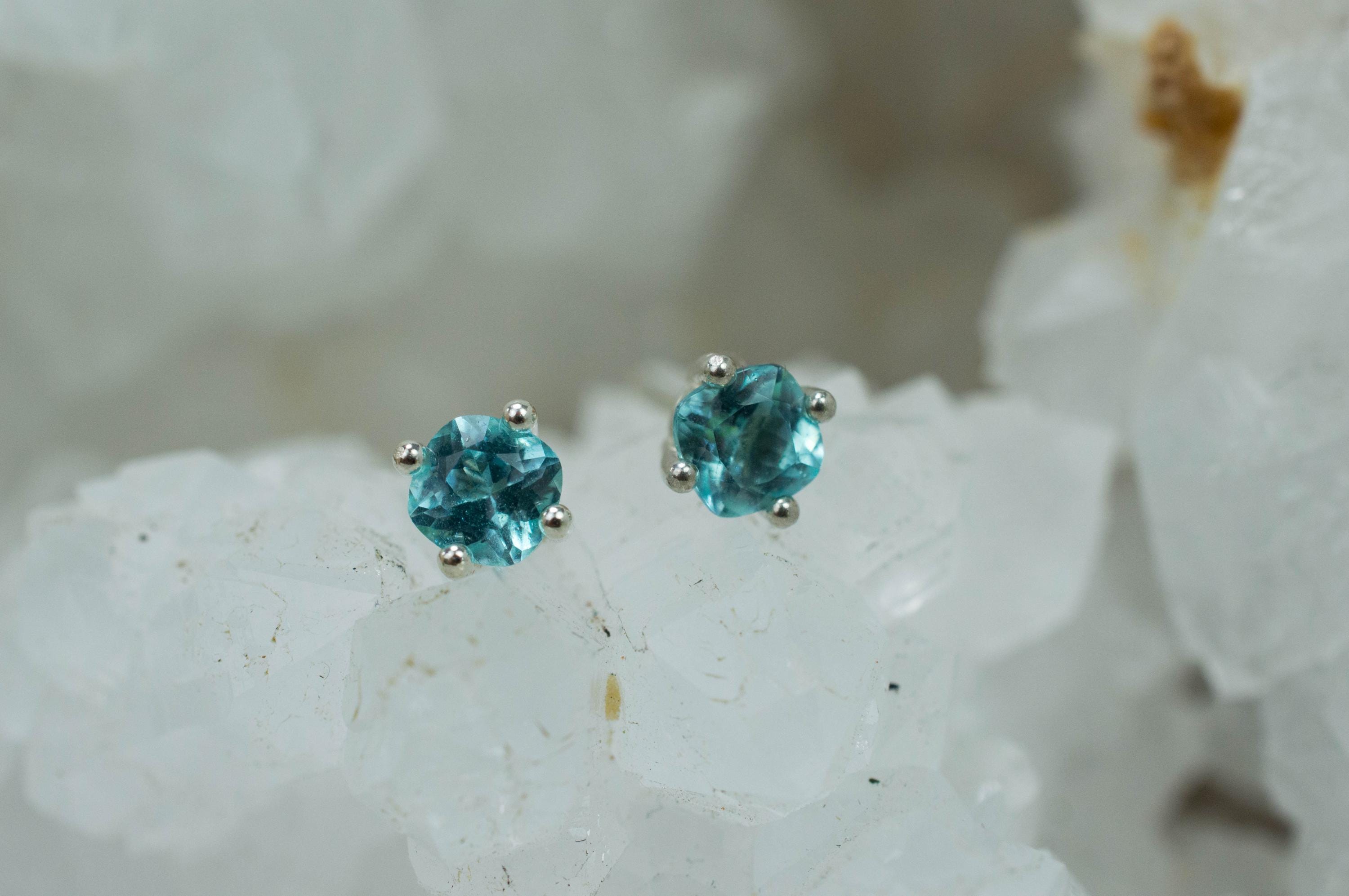 Blue Apatite Earrings; Natural Untreated Brazilian Apatite; 0.630cts