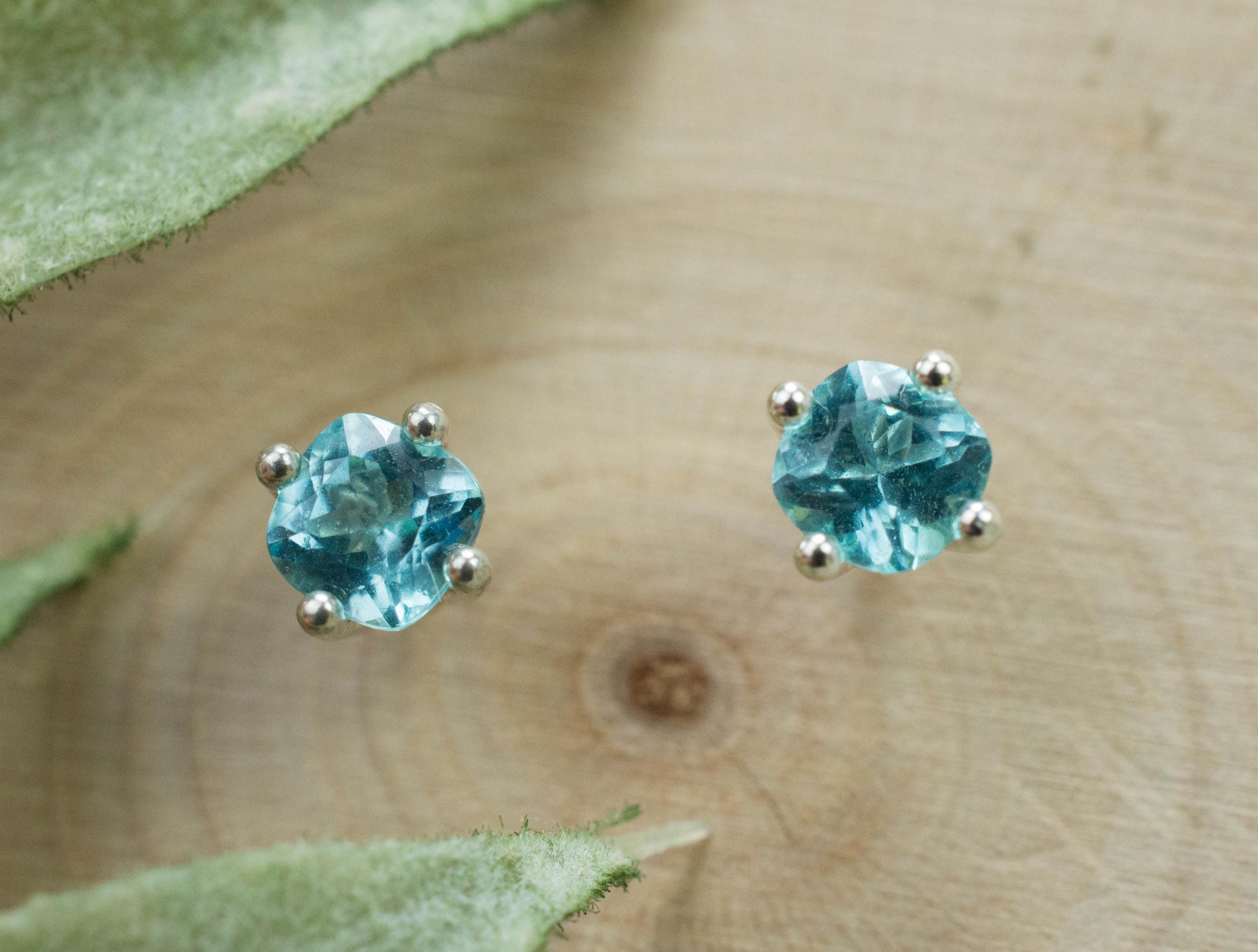 Blue Apatite Earrings; Natural Untreated Brazilian Apatite; 0.630cts