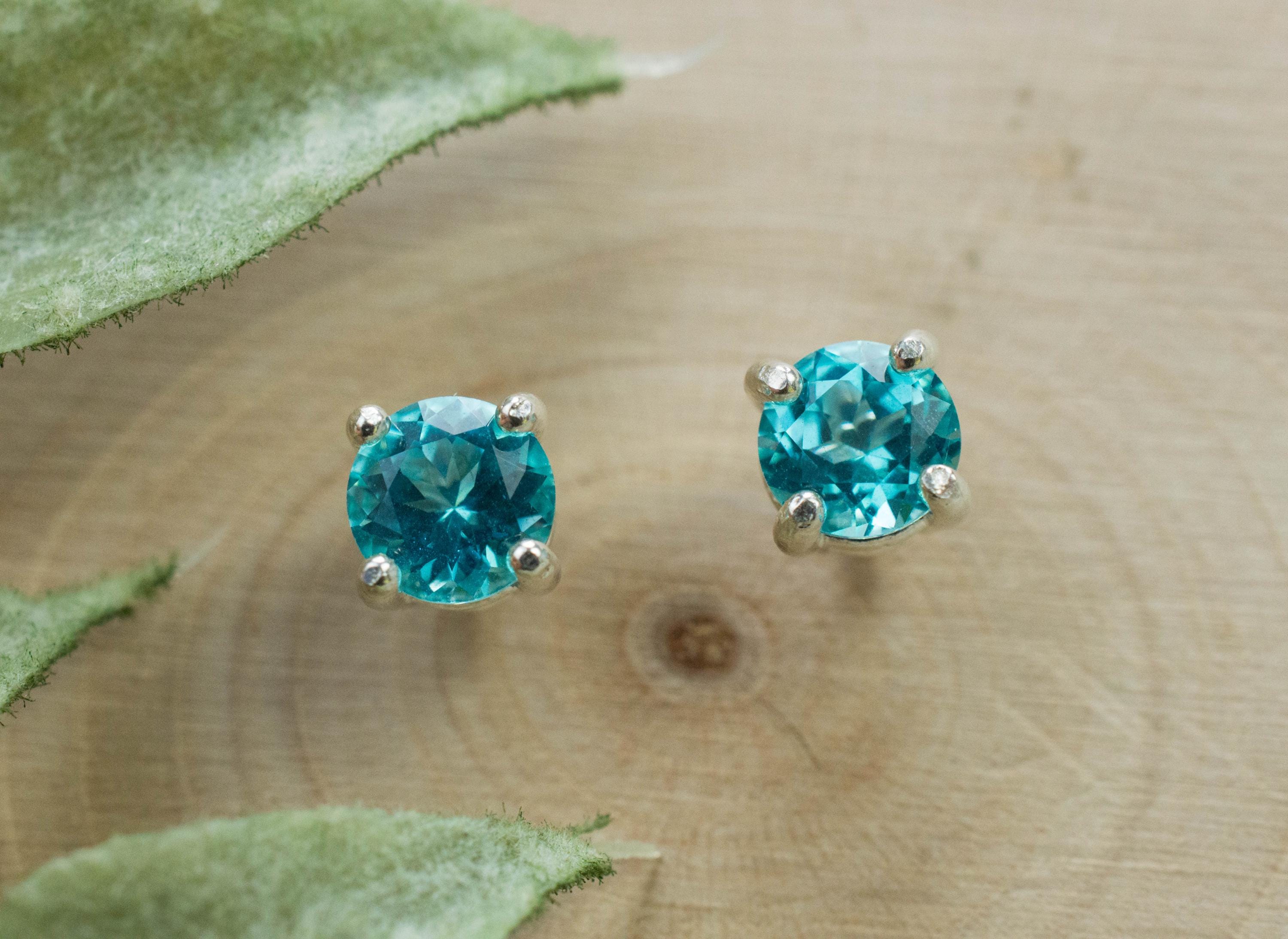 Blue Apatite Earrings; Natural Untreated Brazilian Apatite; 0.960cts