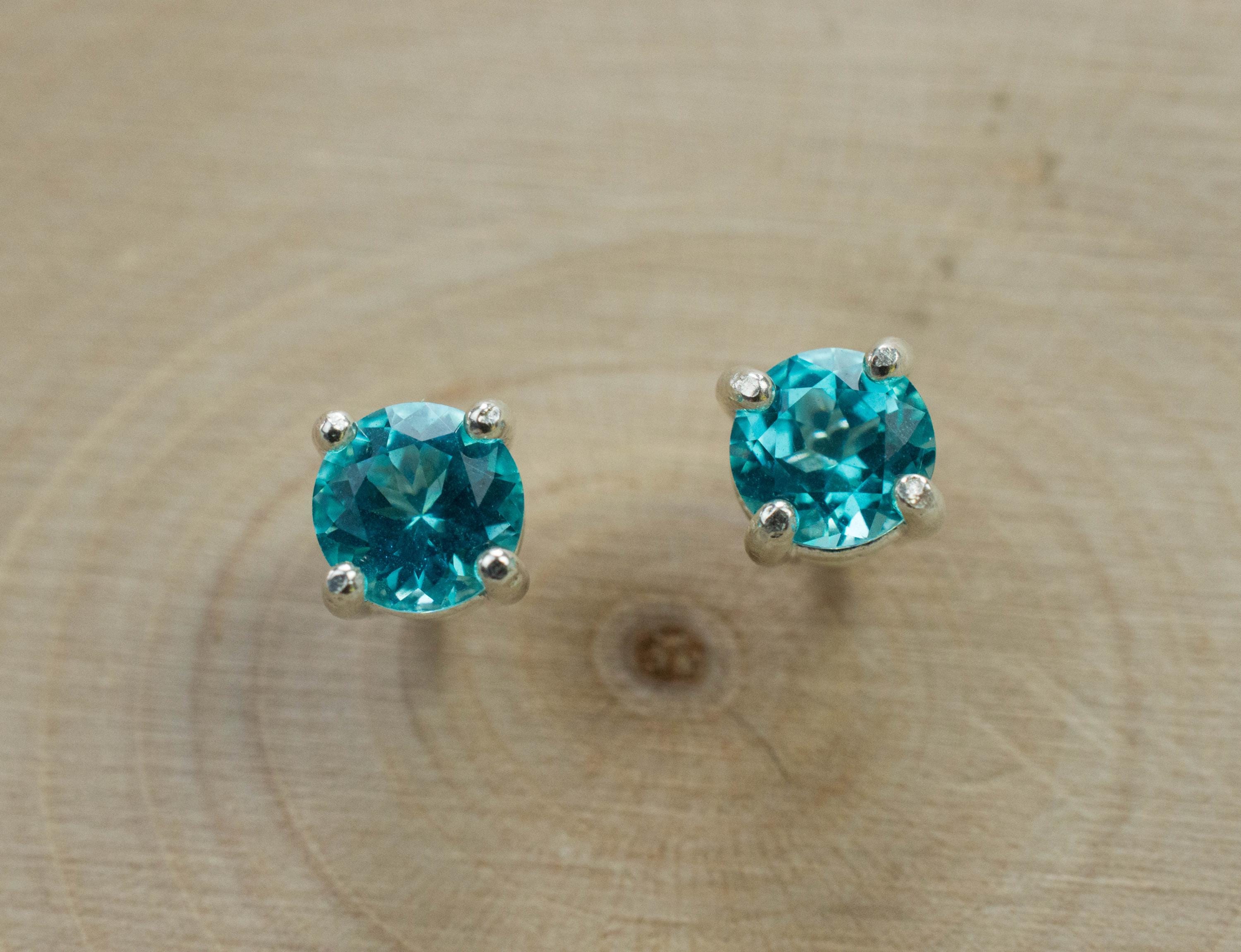 Blue Apatite Earrings; Natural Untreated Brazilian Apatite; 0.960cts