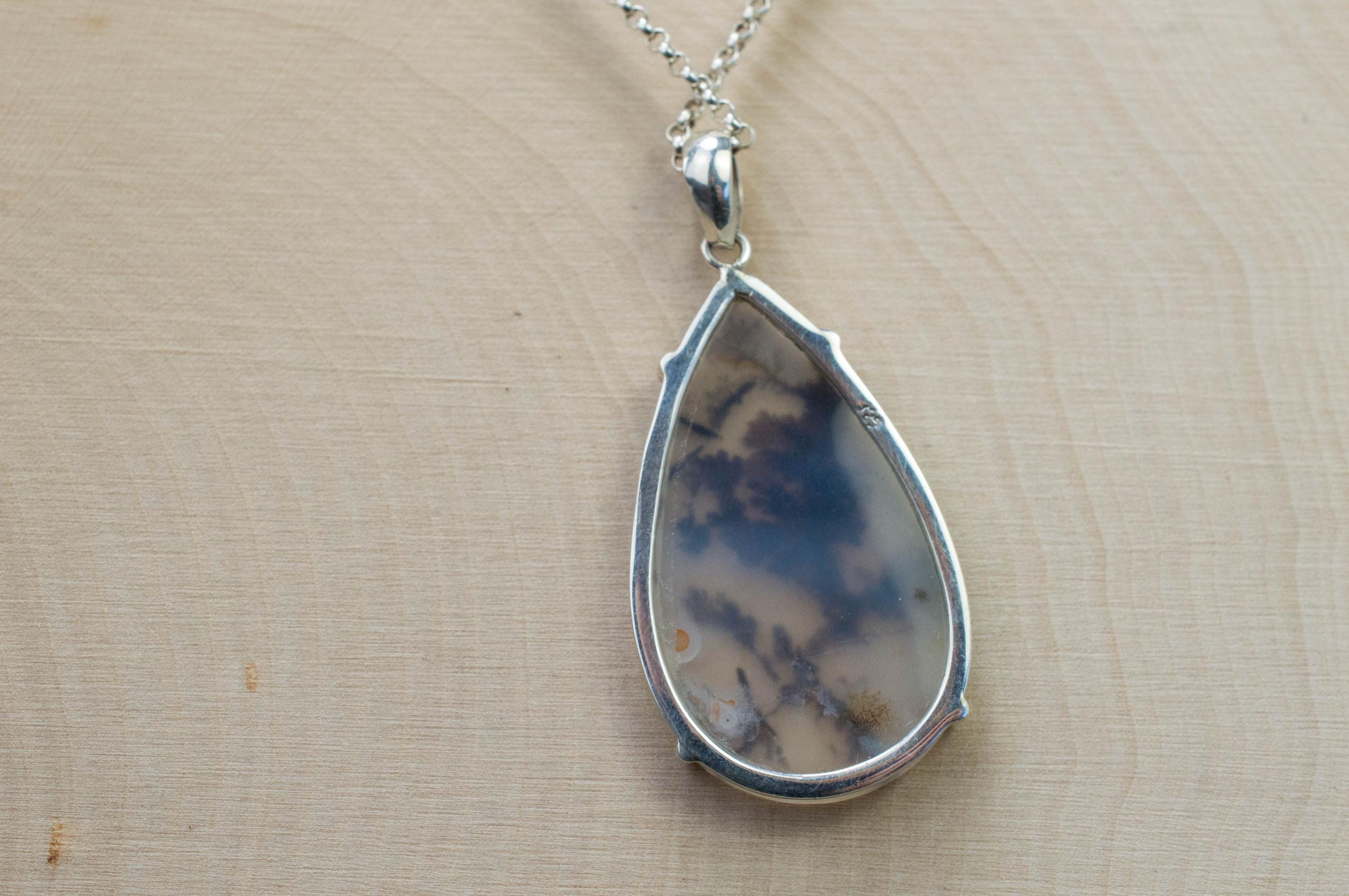 Dendritic Agate Pendant; Natural Untreated India Shajar Agate; 34x20mm