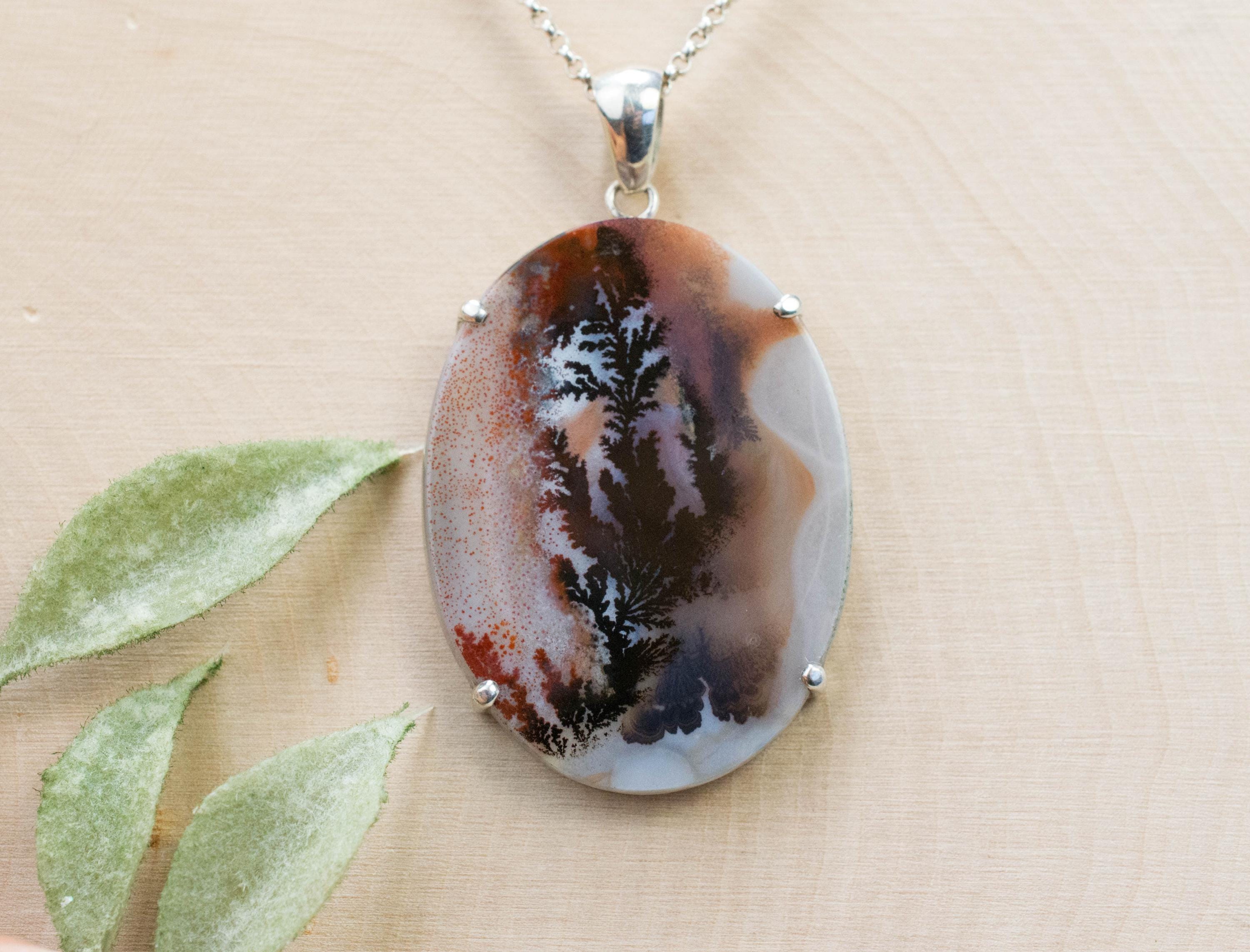 Dendritic Agate Pendant; Natural Untreated India Shajar Agate; 36x27mm